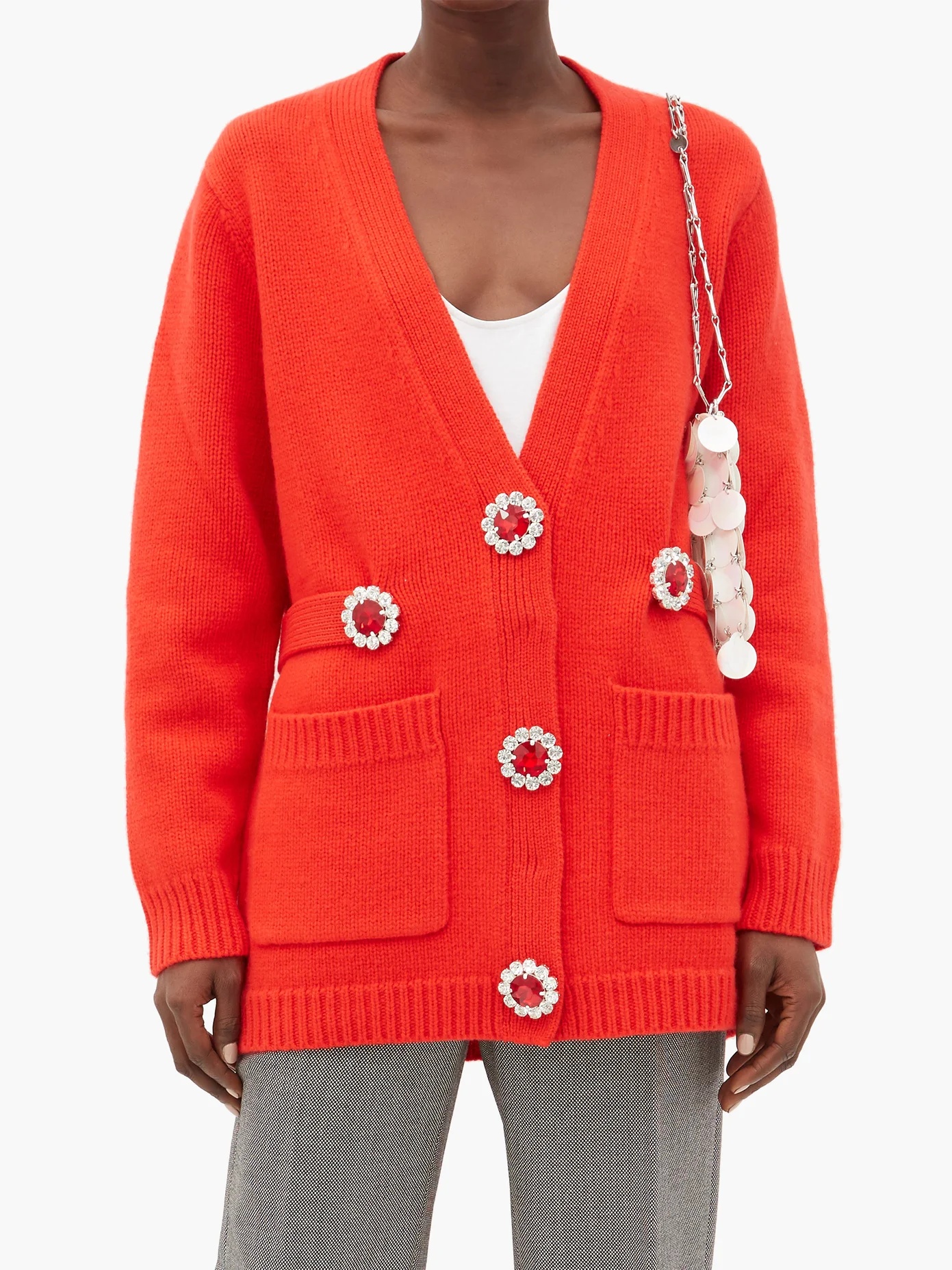 Oversized crystal-flower wool cardigan - 6