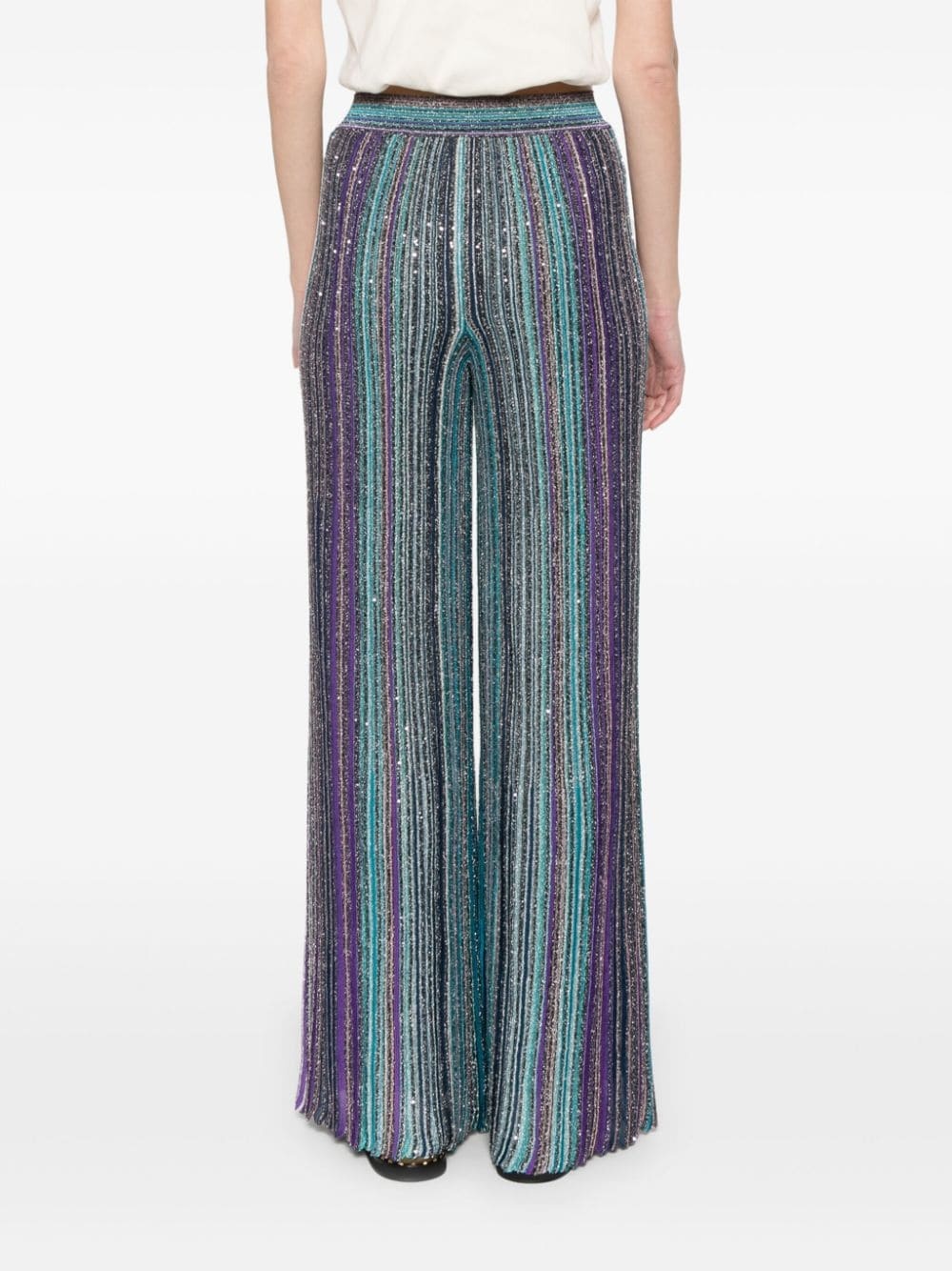 sequin-embellished ribbed palazzo pants - 3