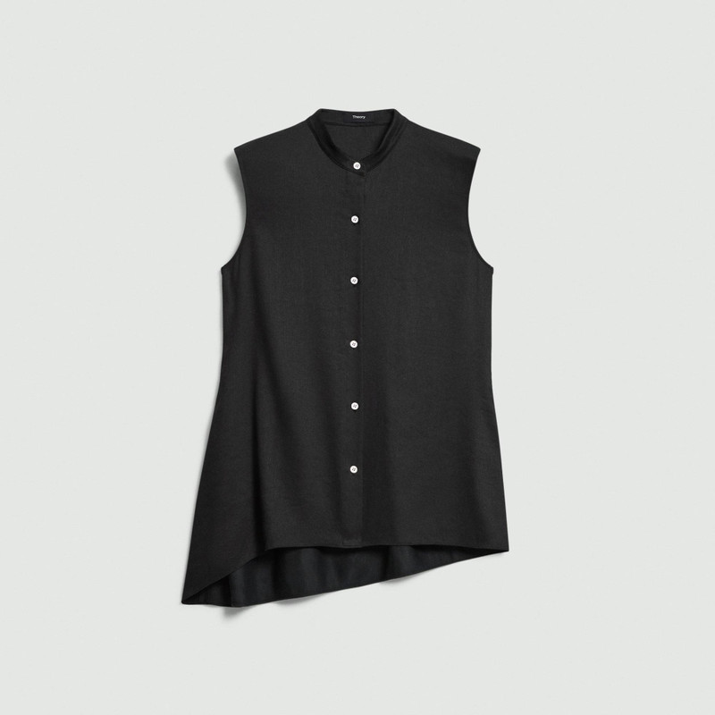 Sleeveless Asymmetrical Shirt in Linen-Viscose 1