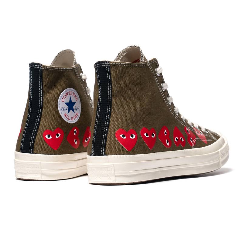 Comme des Garçons PLAY X CONVERSE CHUCK 70 MULTI HEART HIGH FIR GREEN outlook