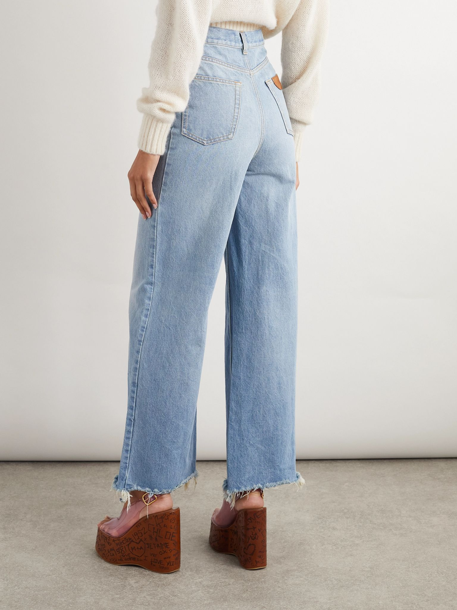 Frayed high-rise wide-leg jeans Light blue - 4
