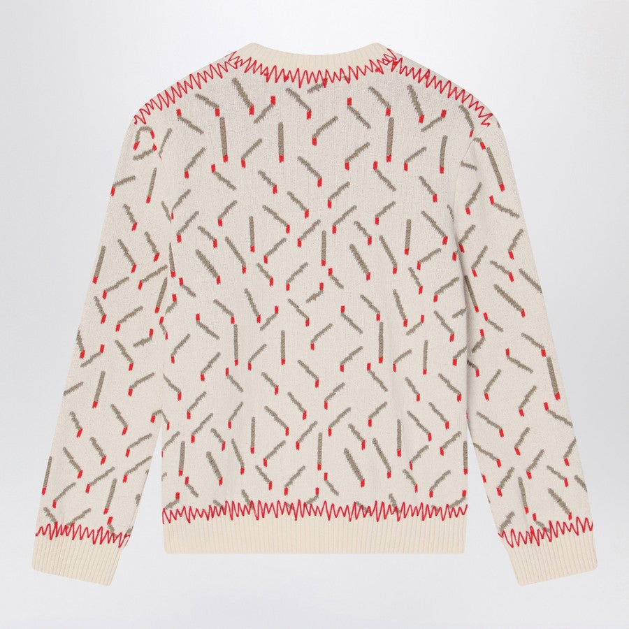 Bottega Veneta Men Ivory Sweater With Matchstick Jacquard Motif - 2