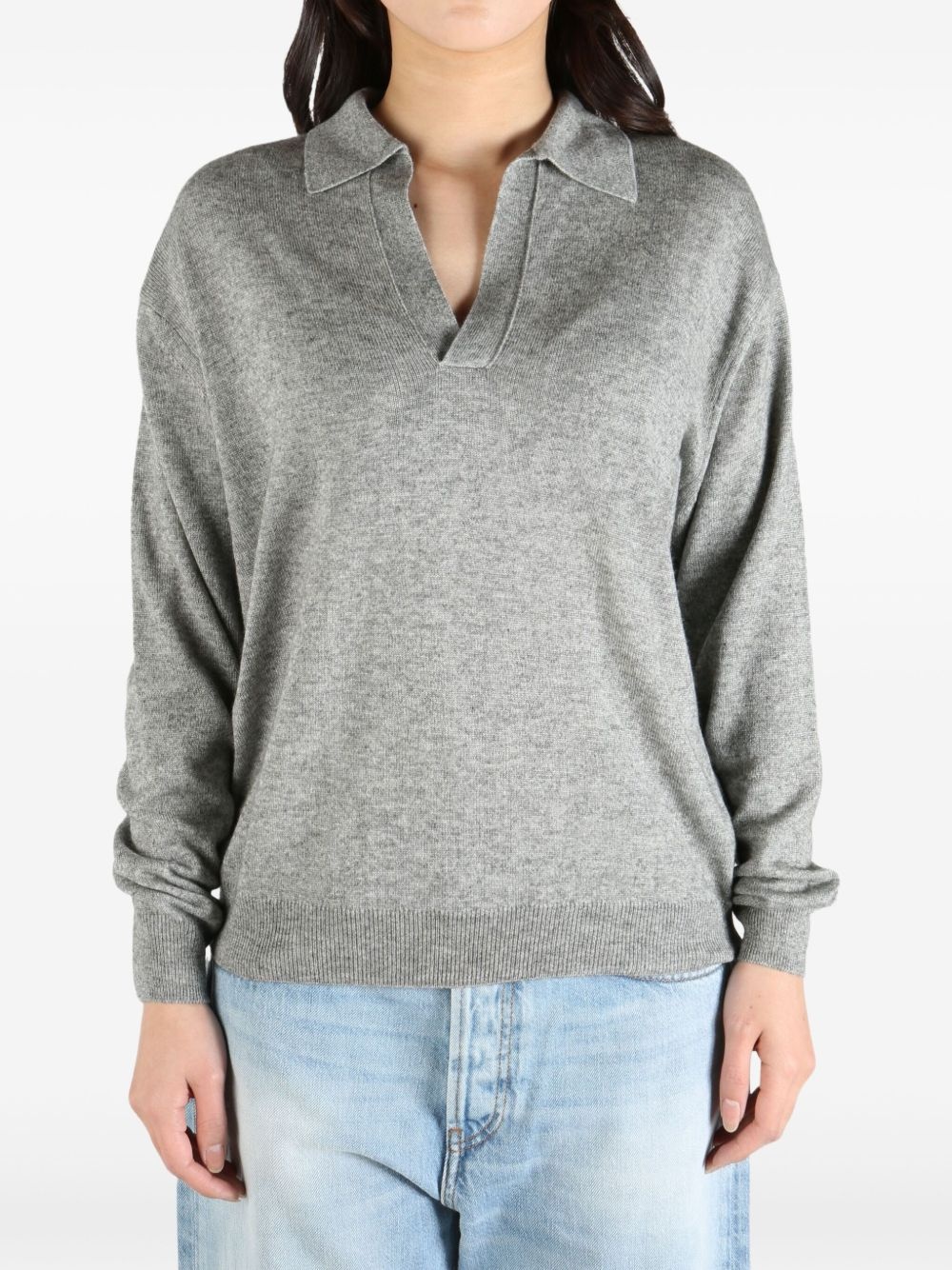 fine-knit polo-collar sweater - 2