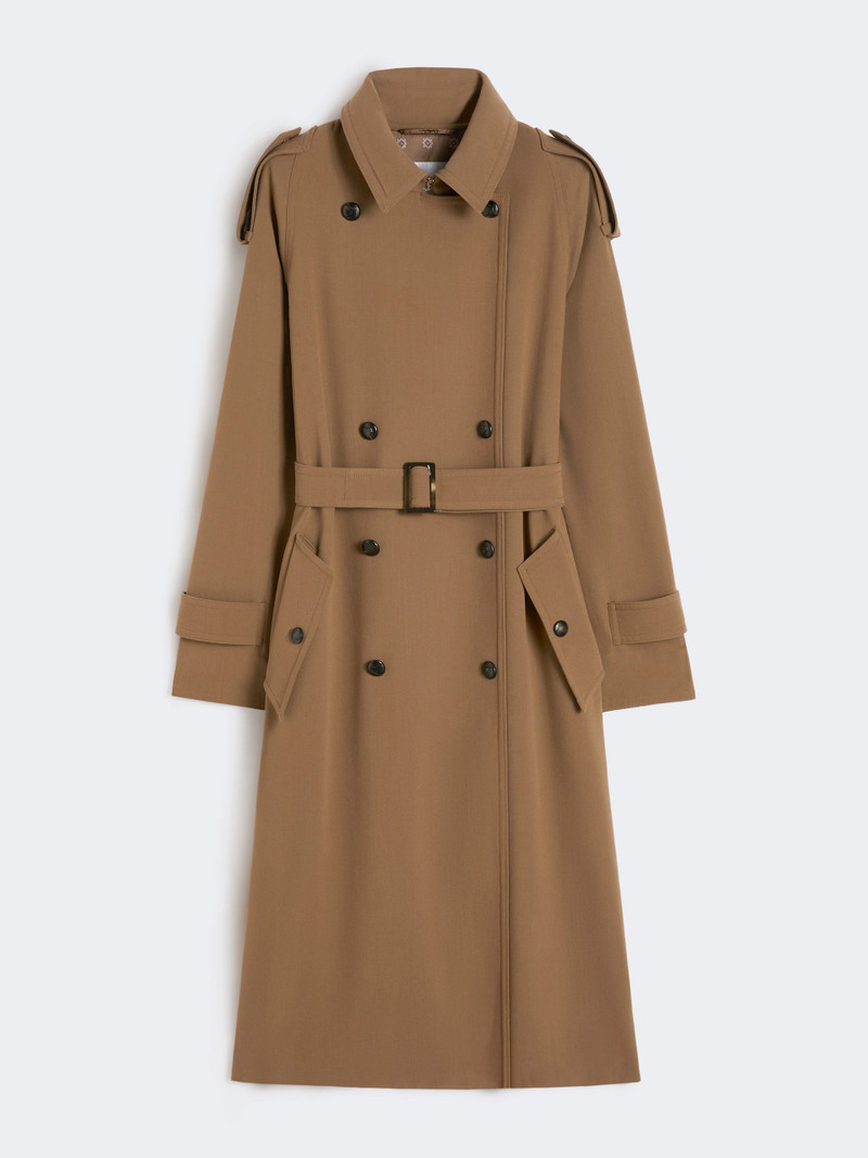Water-repellent wool gabardine trench coat - BROWN 1