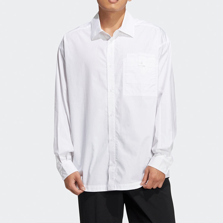 adidas originals Solid Color single breasted Long Sleeves Shirt Couple Style White HU1230 - 4