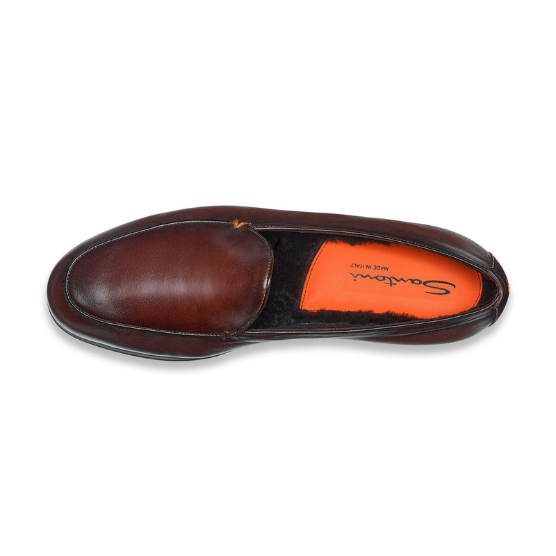 Men's dark brown leather loafer with fur 4