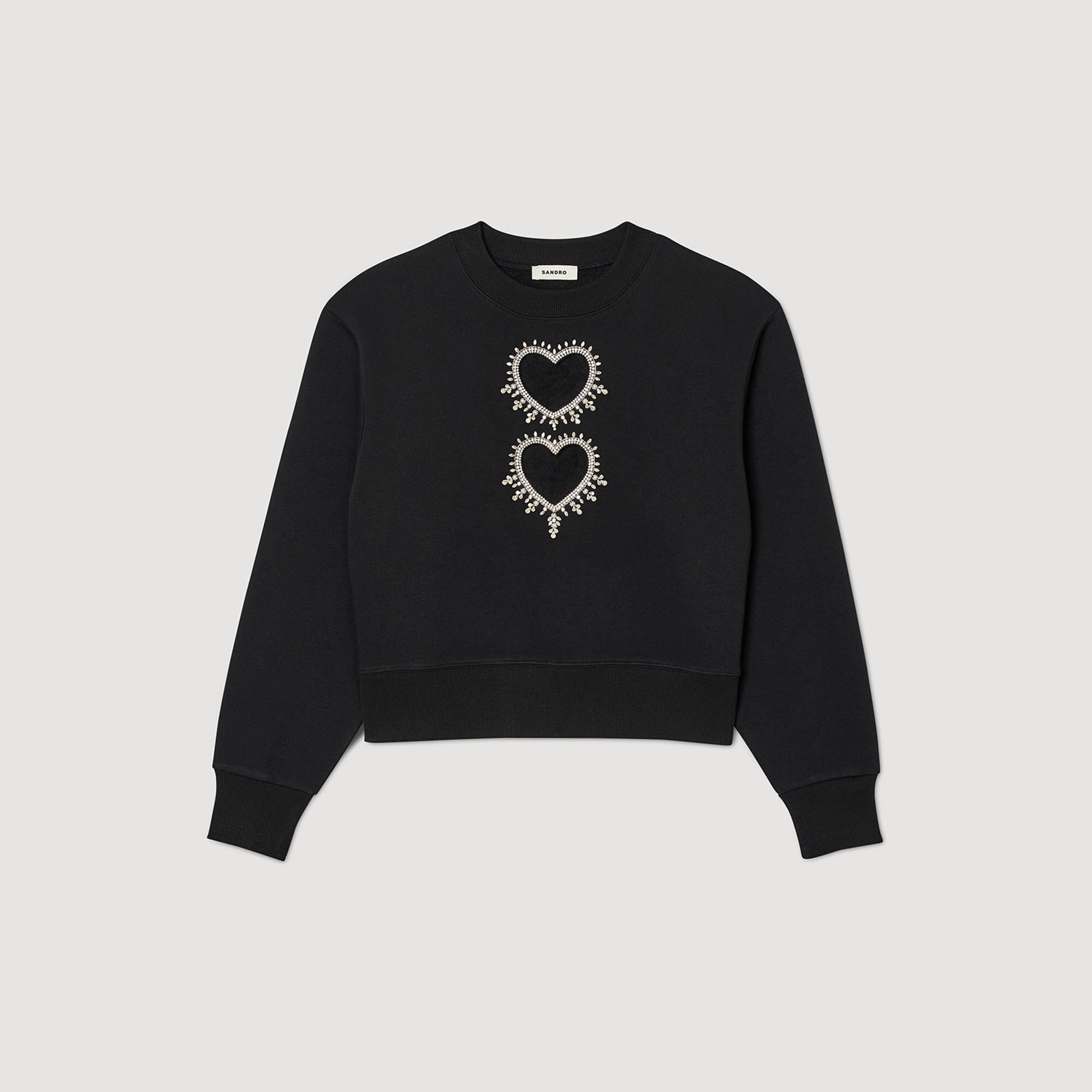 SWEATSHIRT WITH RHINESTONE HEARTS - 1