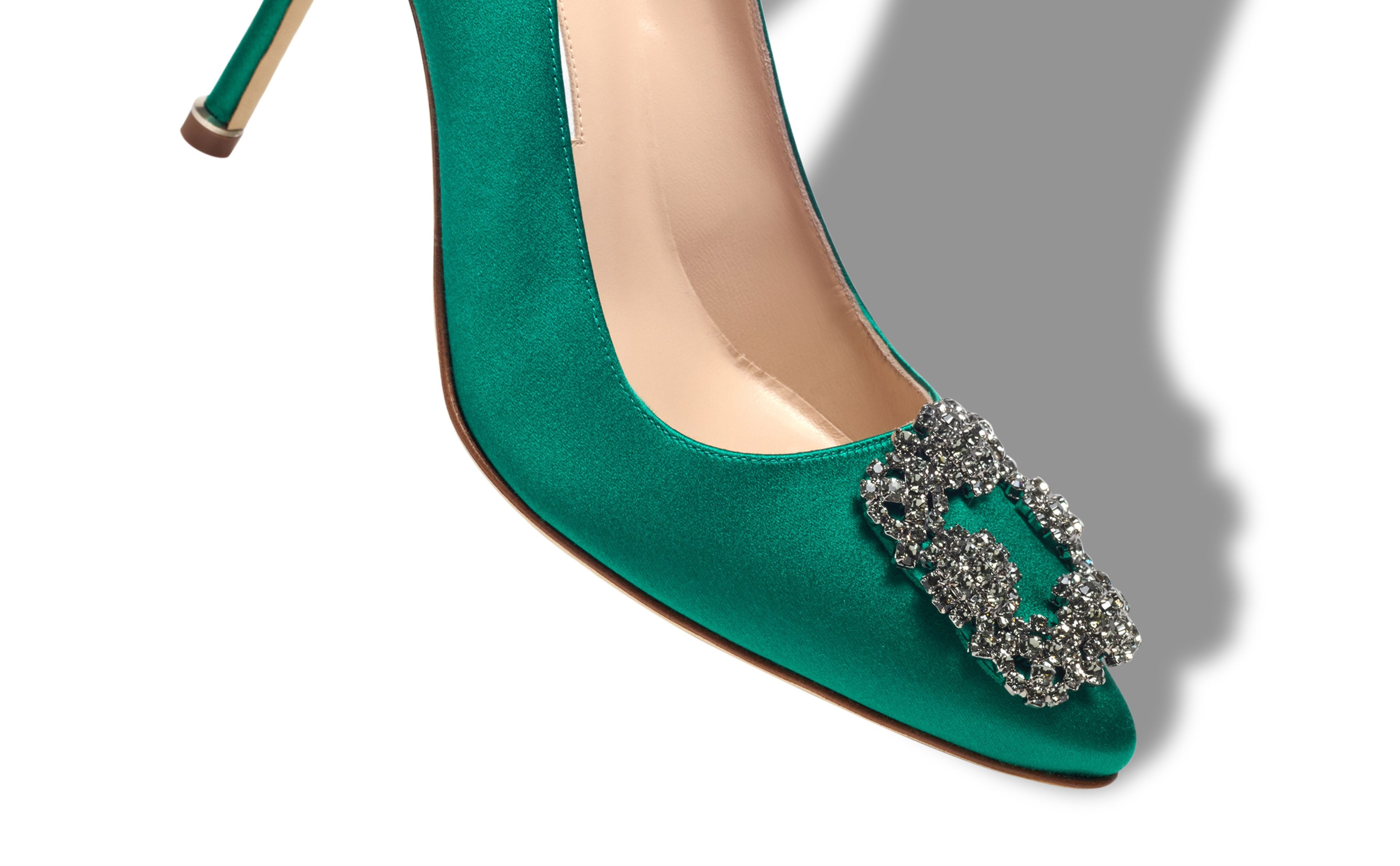 Green Satin Jewel Buckle Pumps - 4