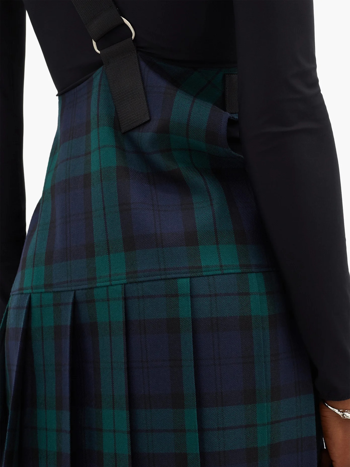 Shoulder-strap pleated tartan wool kilt - 4