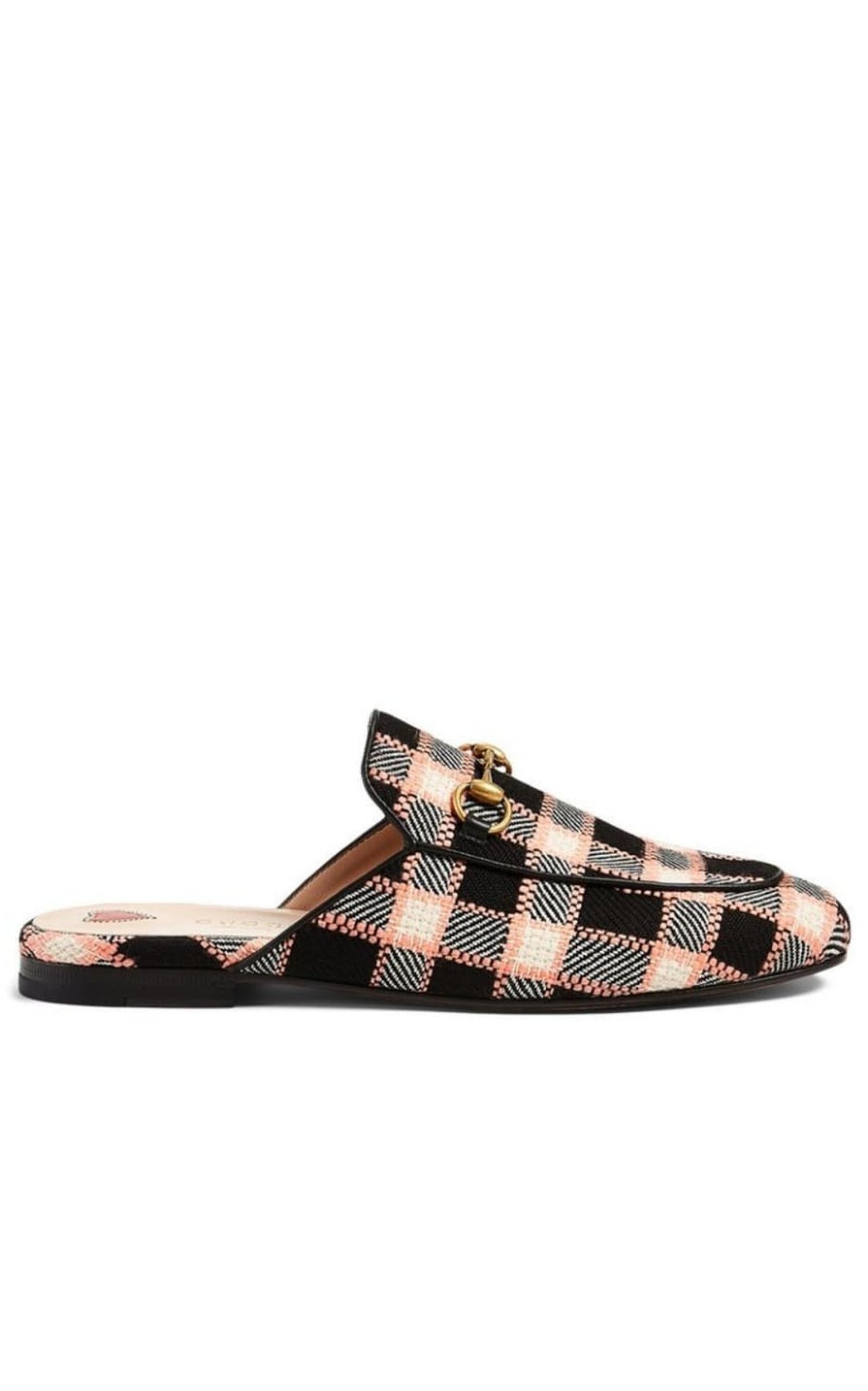 Princetown Tweed Check Woven Mules - 1