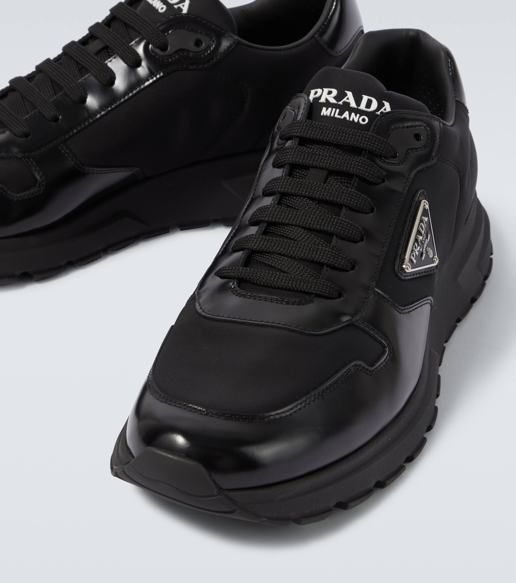 Re-Nylon and leather sneakers - 3