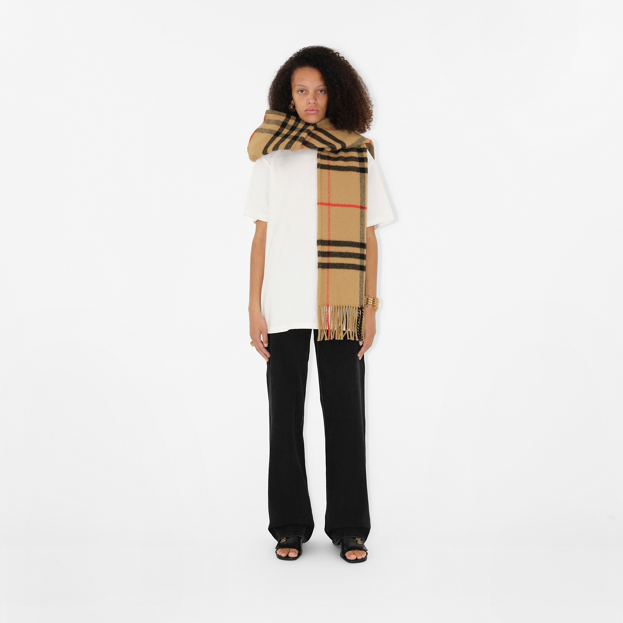 Check Wool Cashmere Hooded Scarf - 2