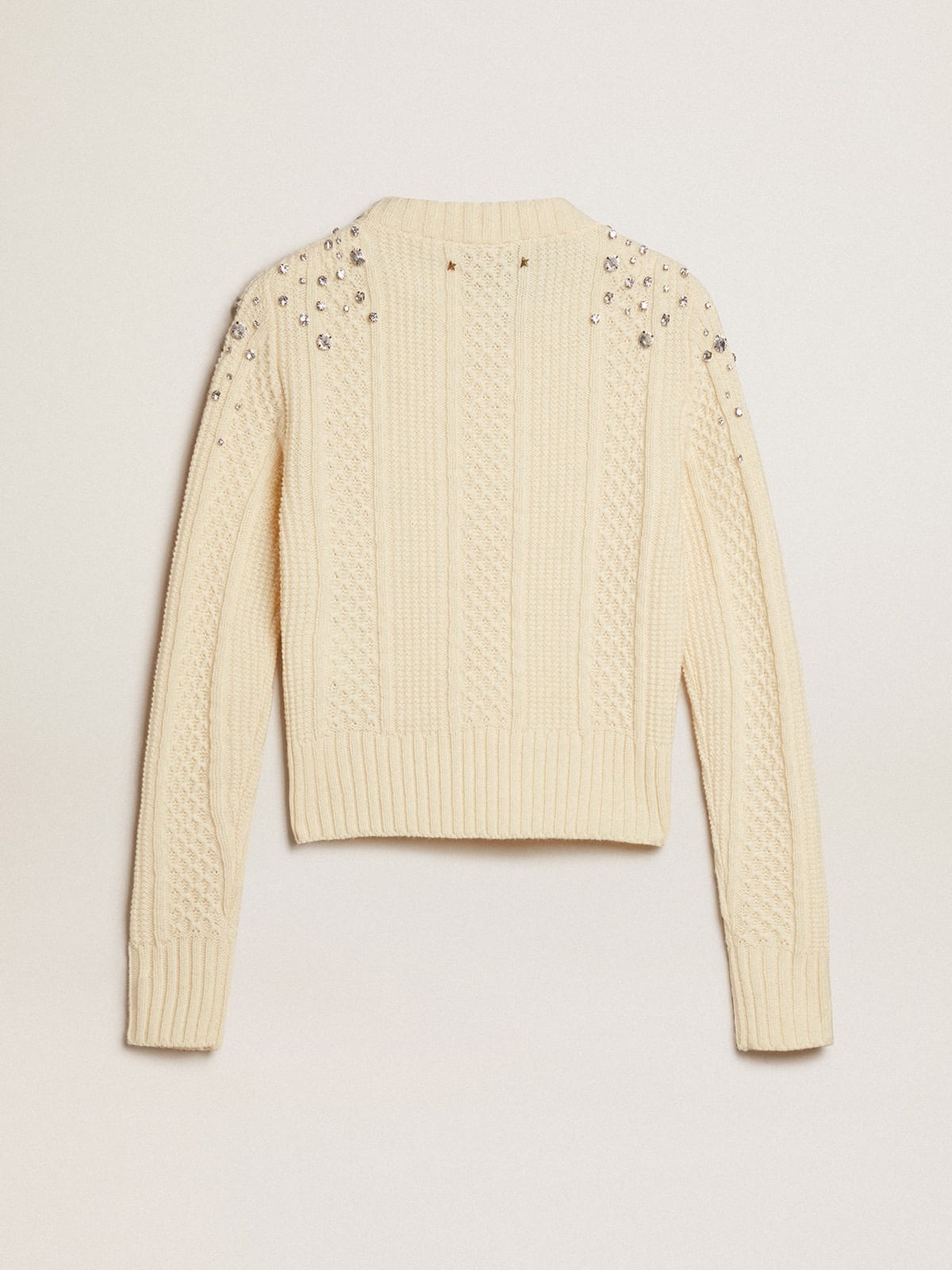 Cropped sweater in white wool with crystals - 6