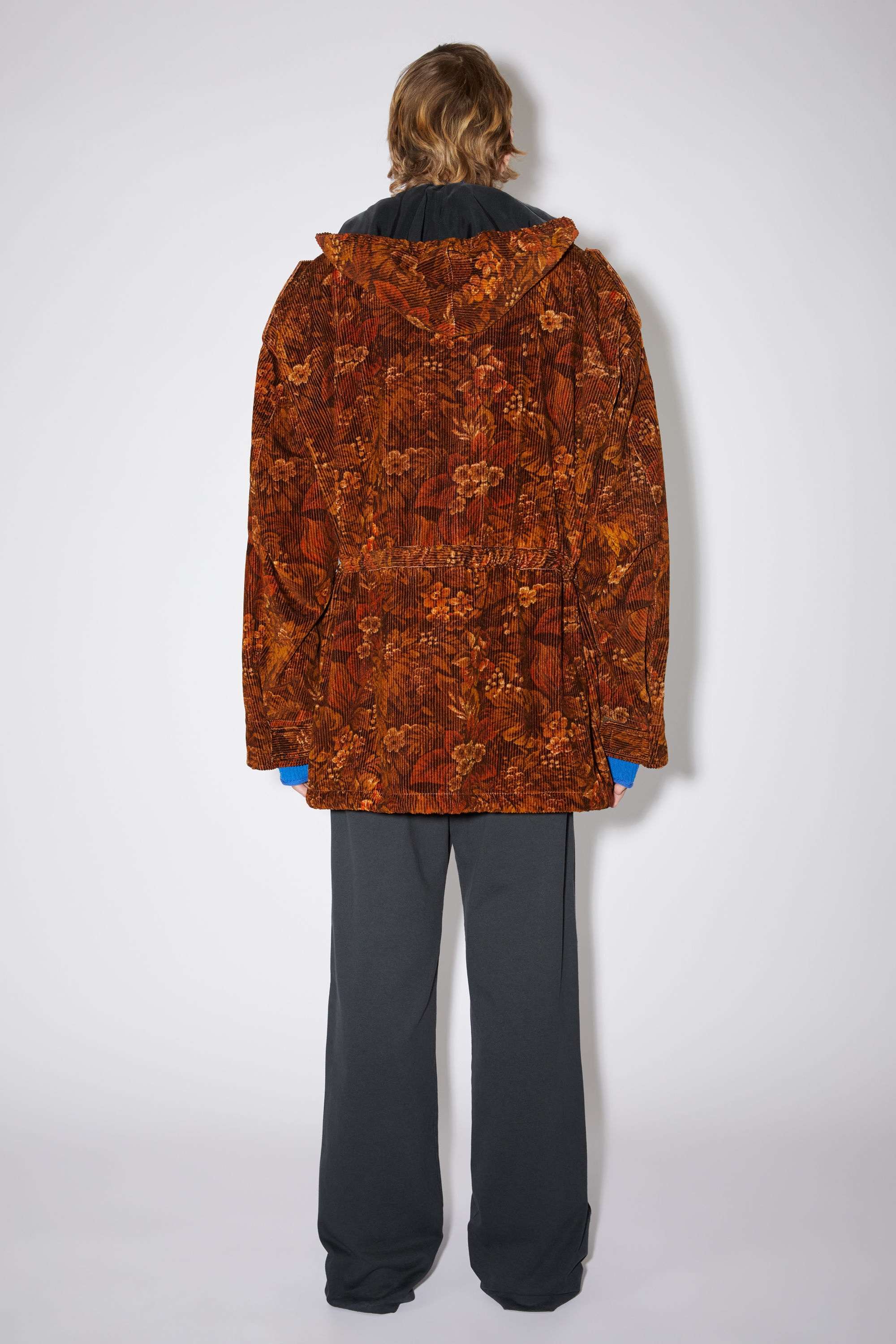 Flower print corduroy parka jacket - Rust red - 3