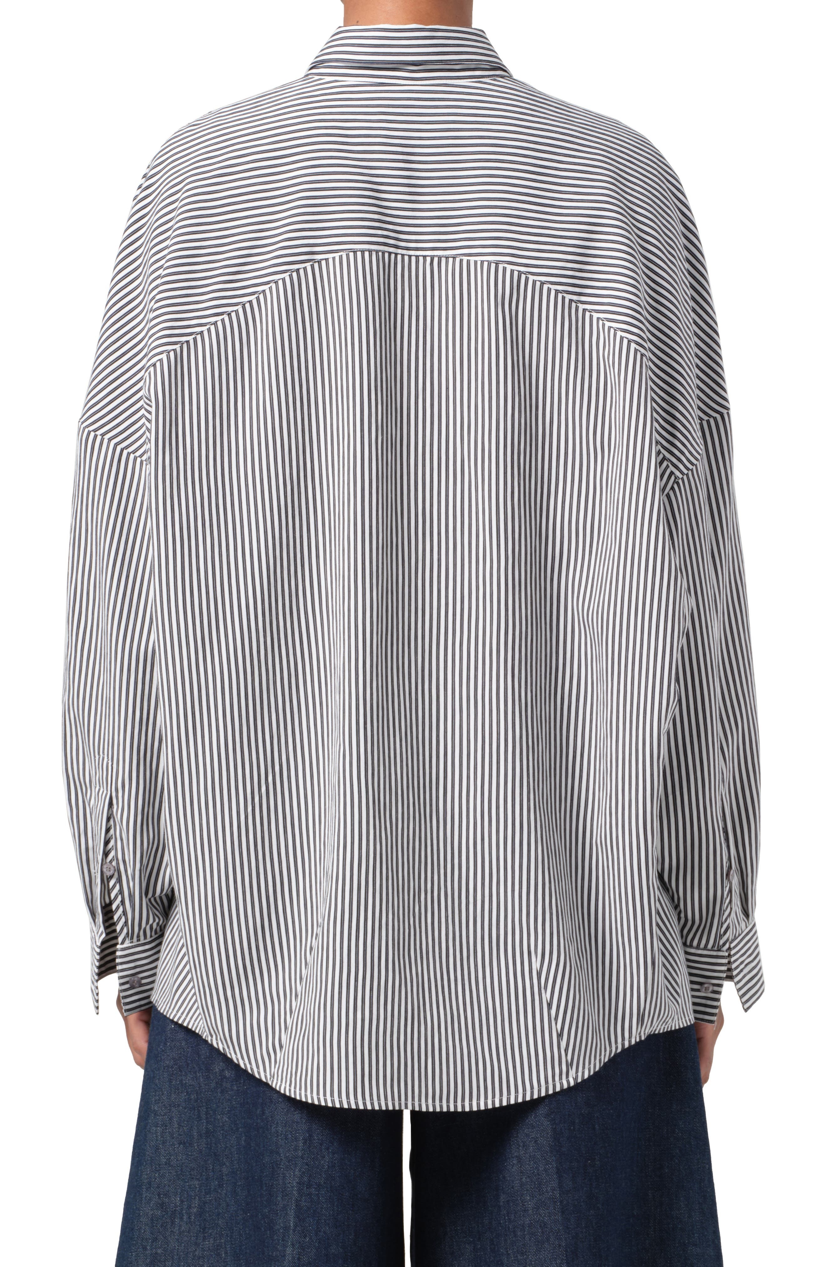 AGOLDE Solene Stripe Roux Button-Up Shirt in Solene Stripe (Black & White) at Nordstrom - 2