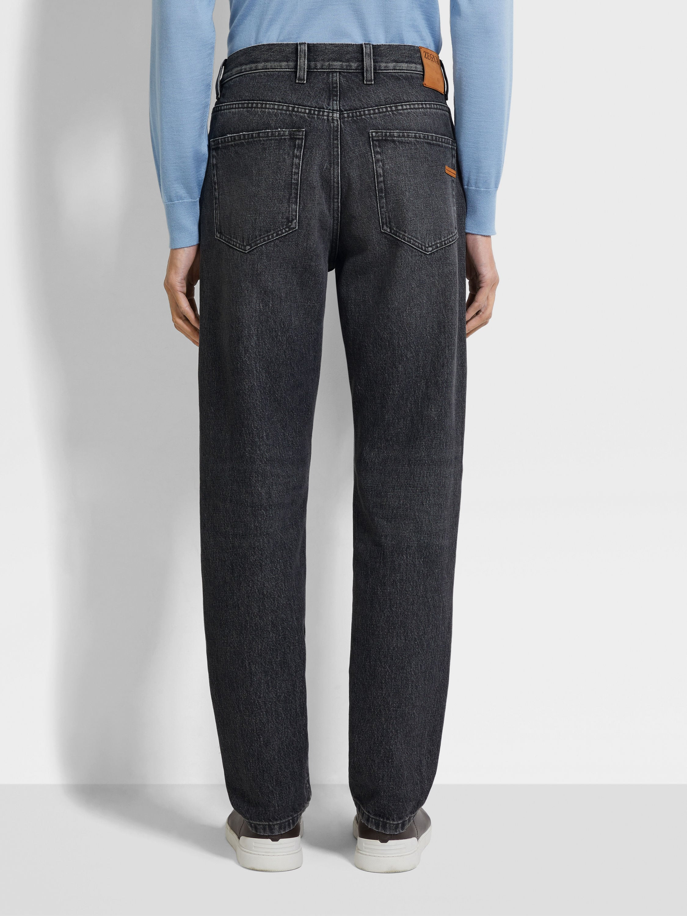 DARK GREY STONE WASHED COTTON ROCCIA PANTS - 5