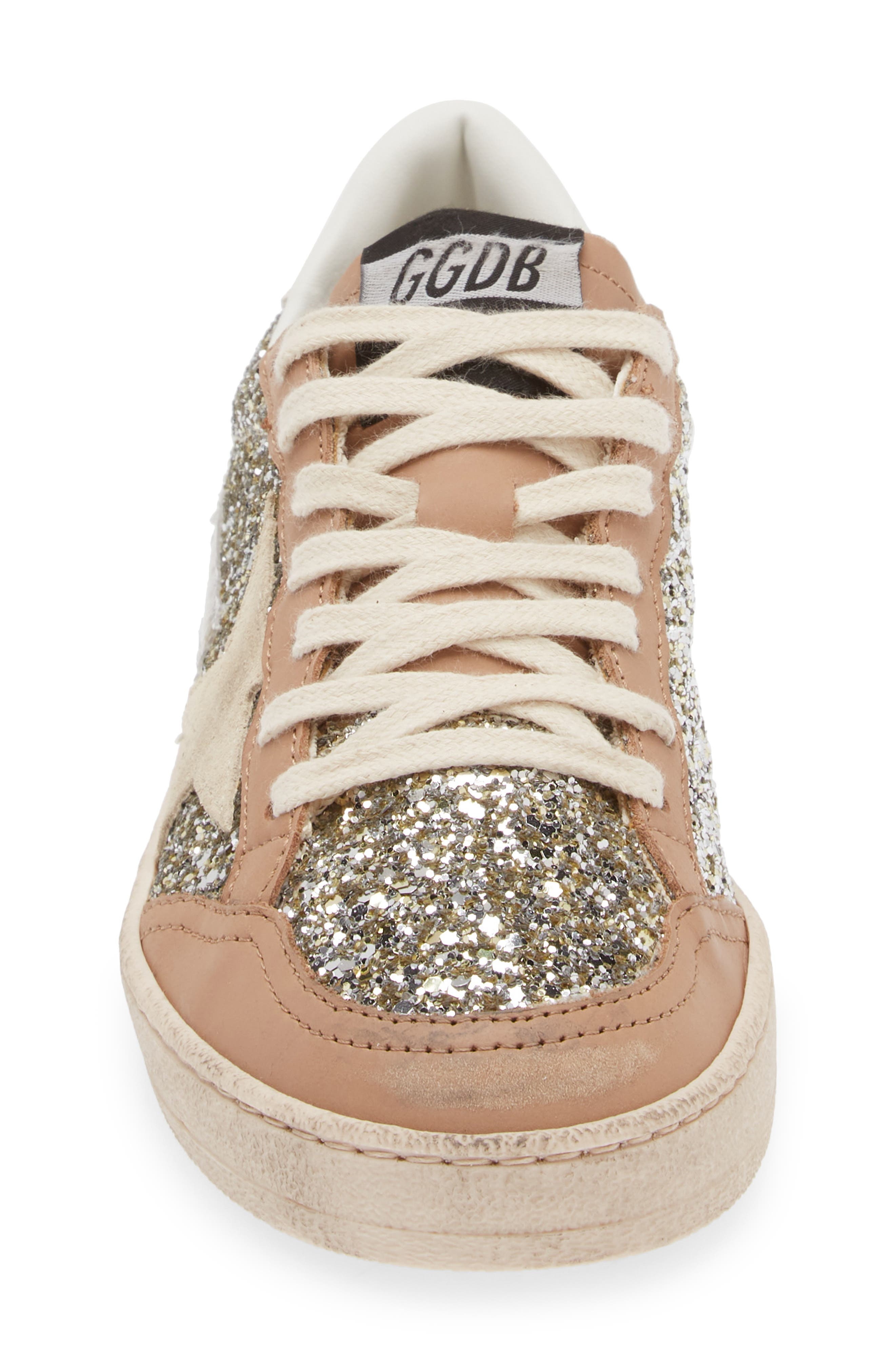 Golden Goose Ball Star Glitter Sneaker in Platinum/Beige at Nordstrom - 4