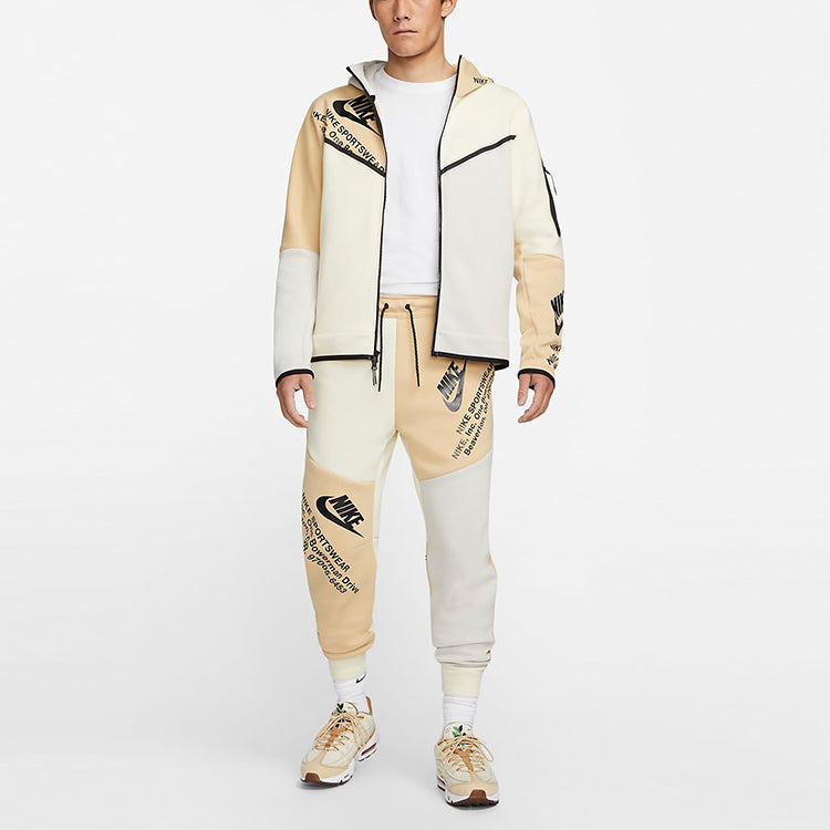 Men's Nike Sportswear Tech Fleece Printing Full-Length Zipper Cardigan Jacket Light Bone DM6475-072 - 3