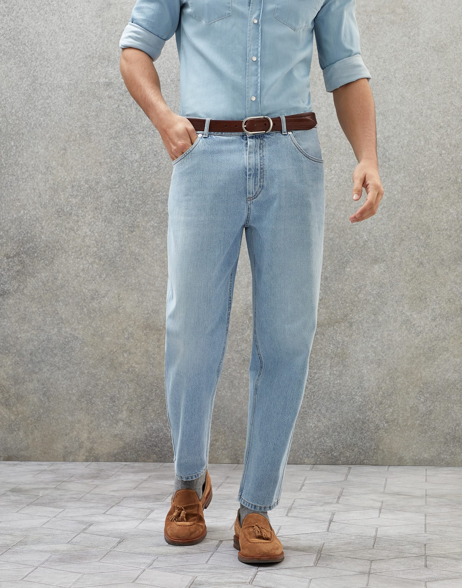 Denim easy fit five-pocket trousers - 1