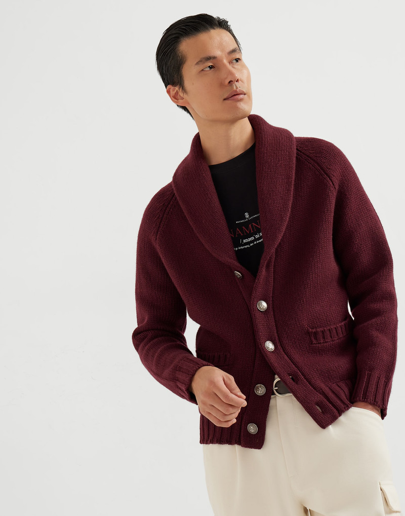 Cashmere Feather yarn cardigan with metal buttons 1