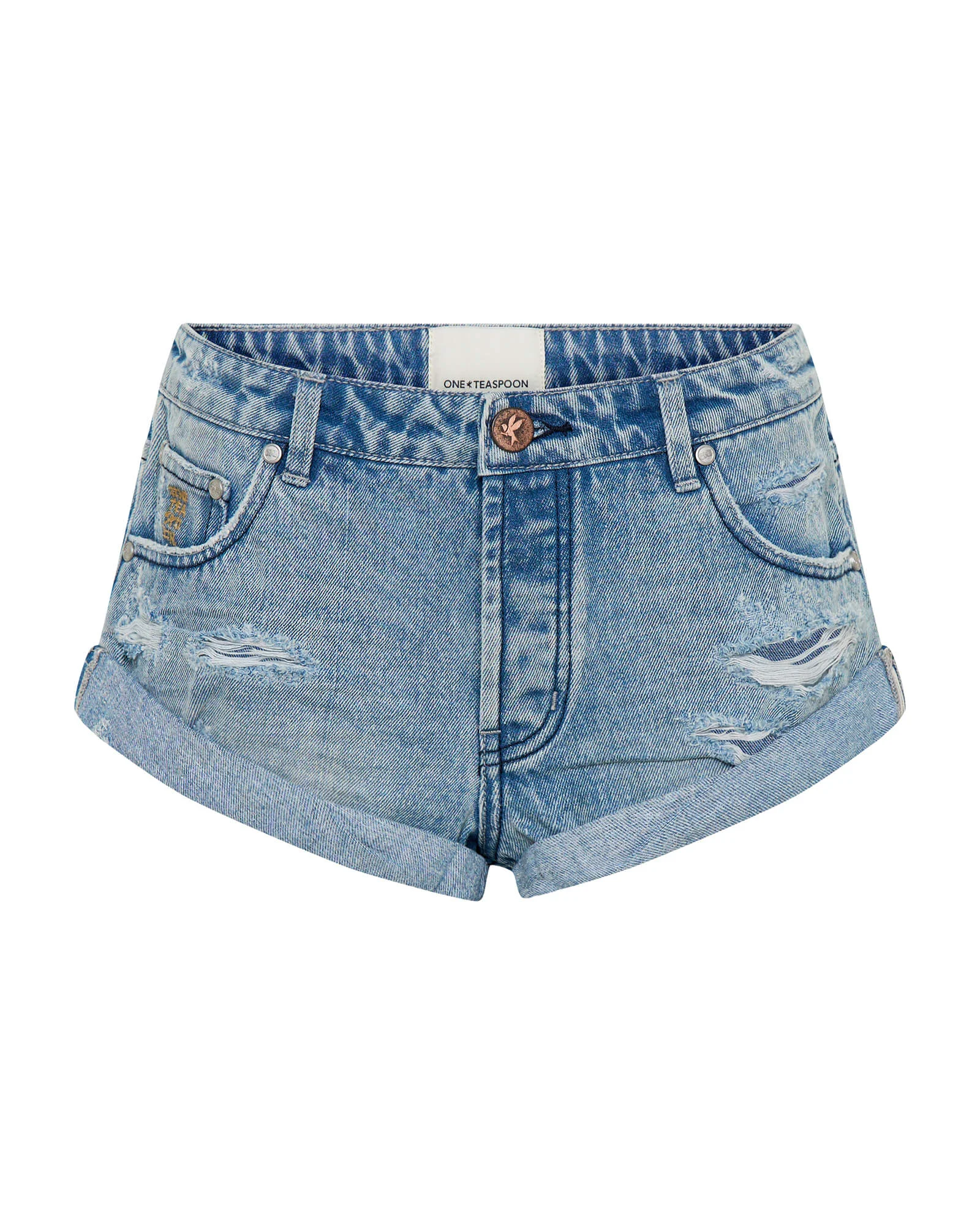 Bandits Low Waist Messed Up Denim Shorts - Salty Dog Blue - 1