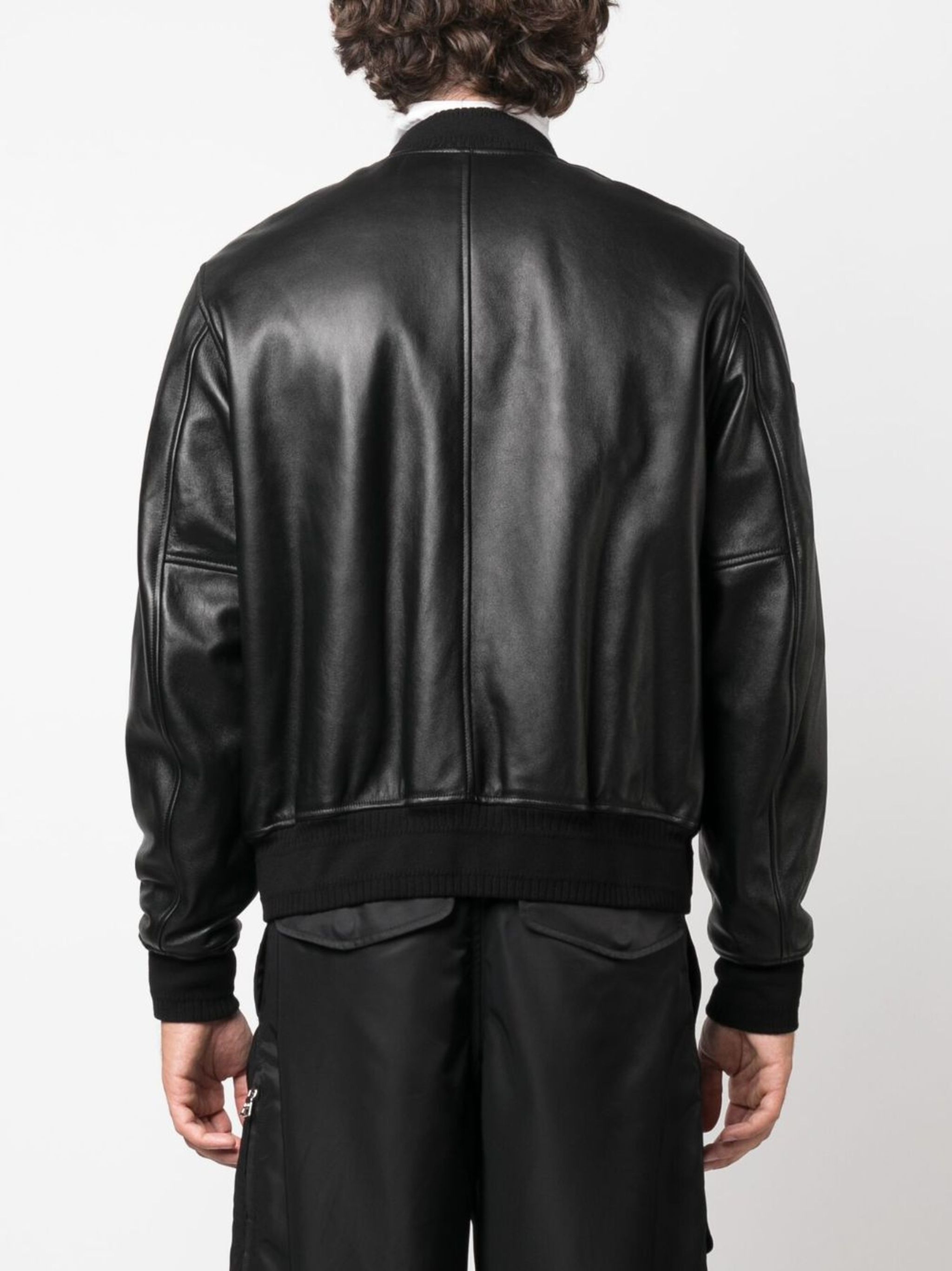logo-embossed leather varsity jacket - 4