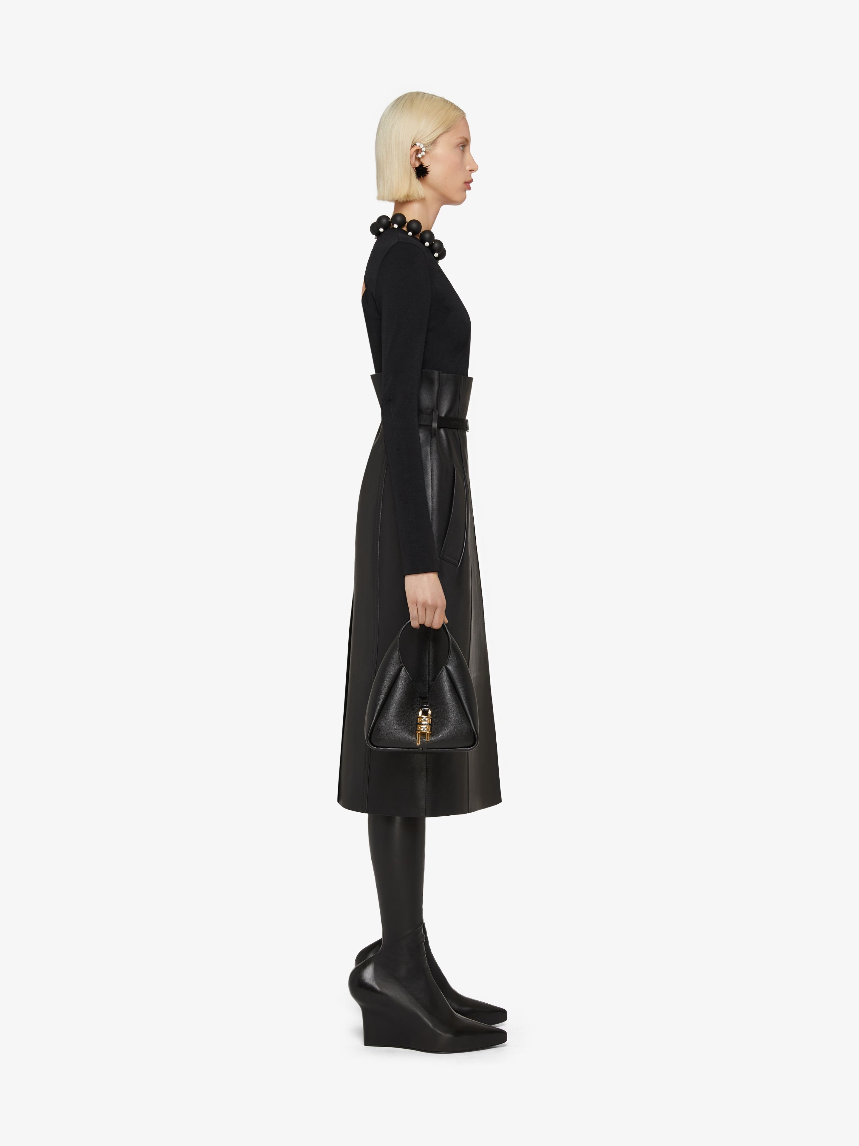 WRAP SKIRT IN LEATHER WITH 4G BELT - 3