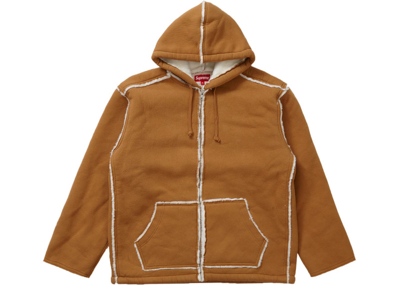 Supreme Faux Shearling Hooded Jacket Tan - 1