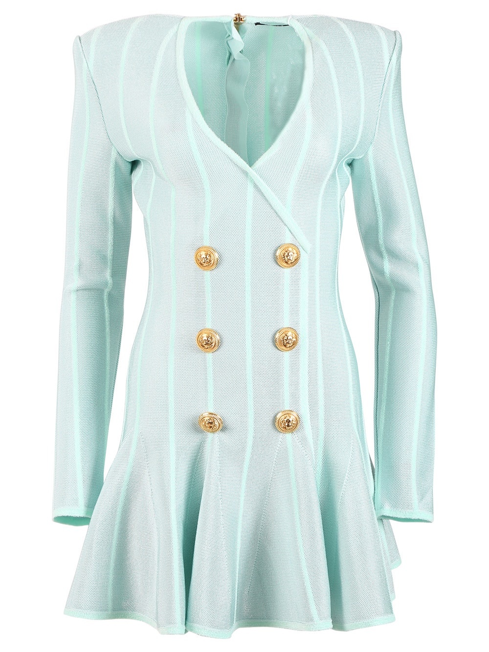 Striped Long Sleeve Buttoned Dress Vert Pale - 1