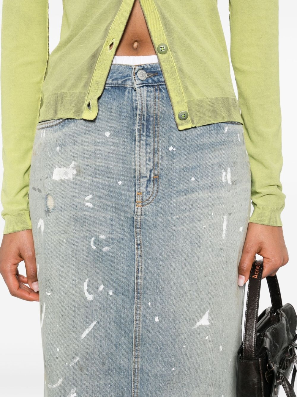 paint-splatter denim maxi skirt - 5