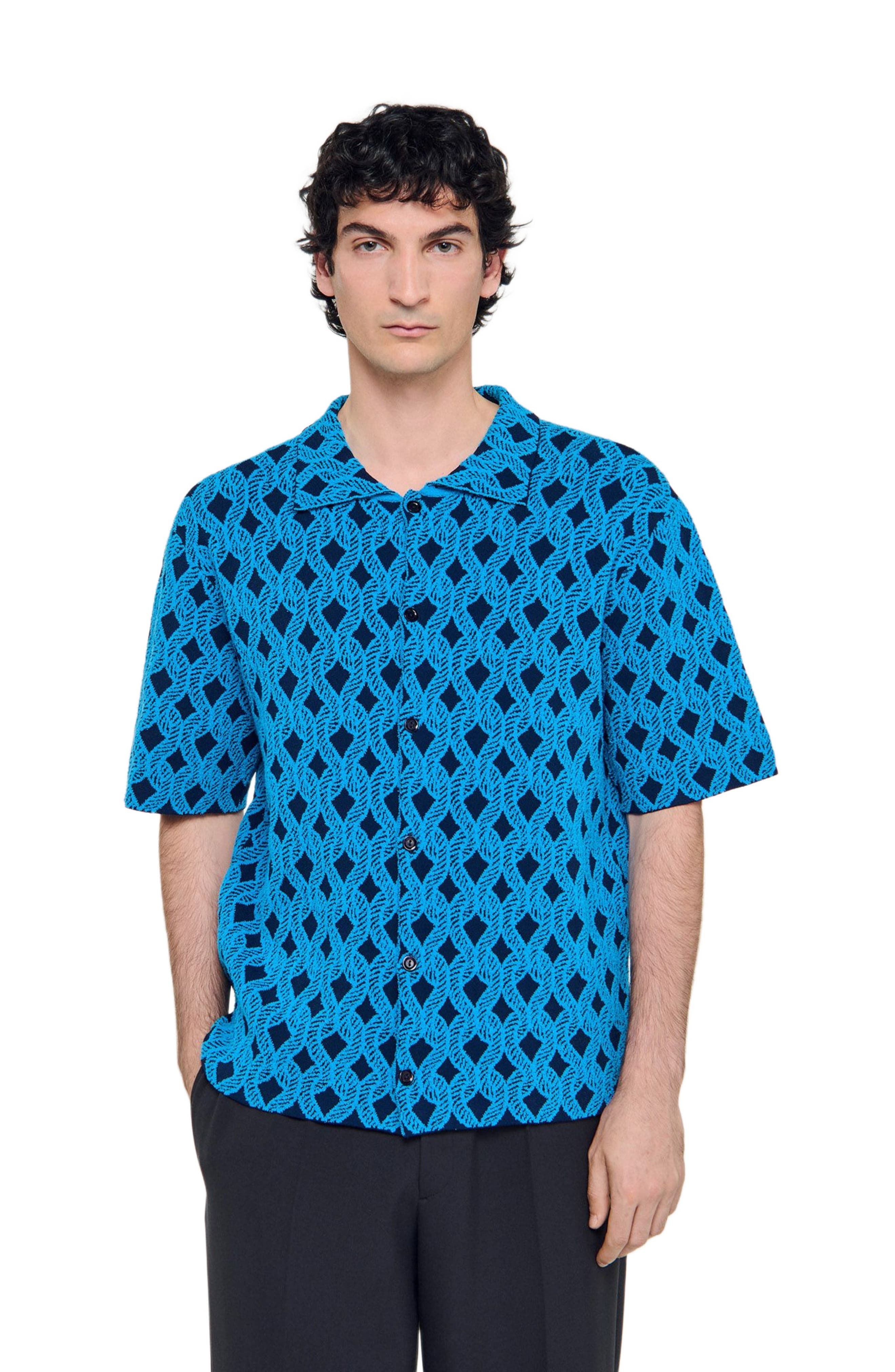 SANDRO Rope jacquard cardigan shirt in Turquoise at Nordstrom - 3