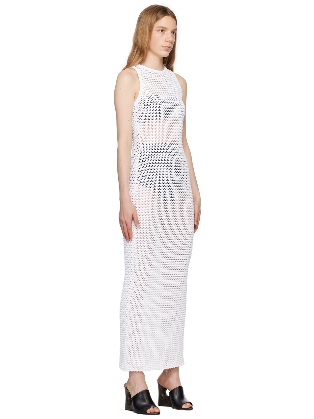 White 3D Waffle Maxi Dress - 2