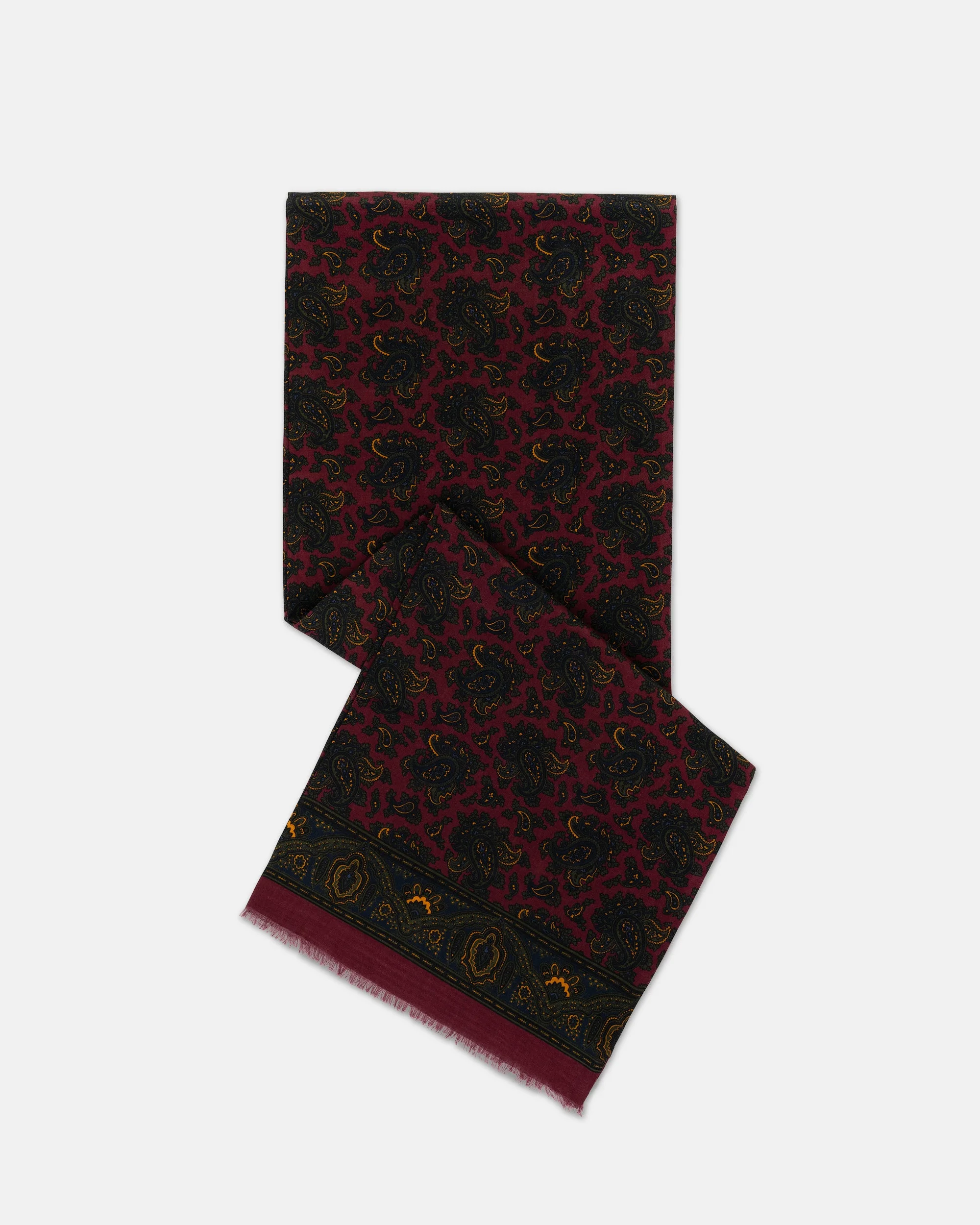 MADE-IN-ENGLAND BURGUNDY PAISLEY WOOL/SILK SCARF - 1