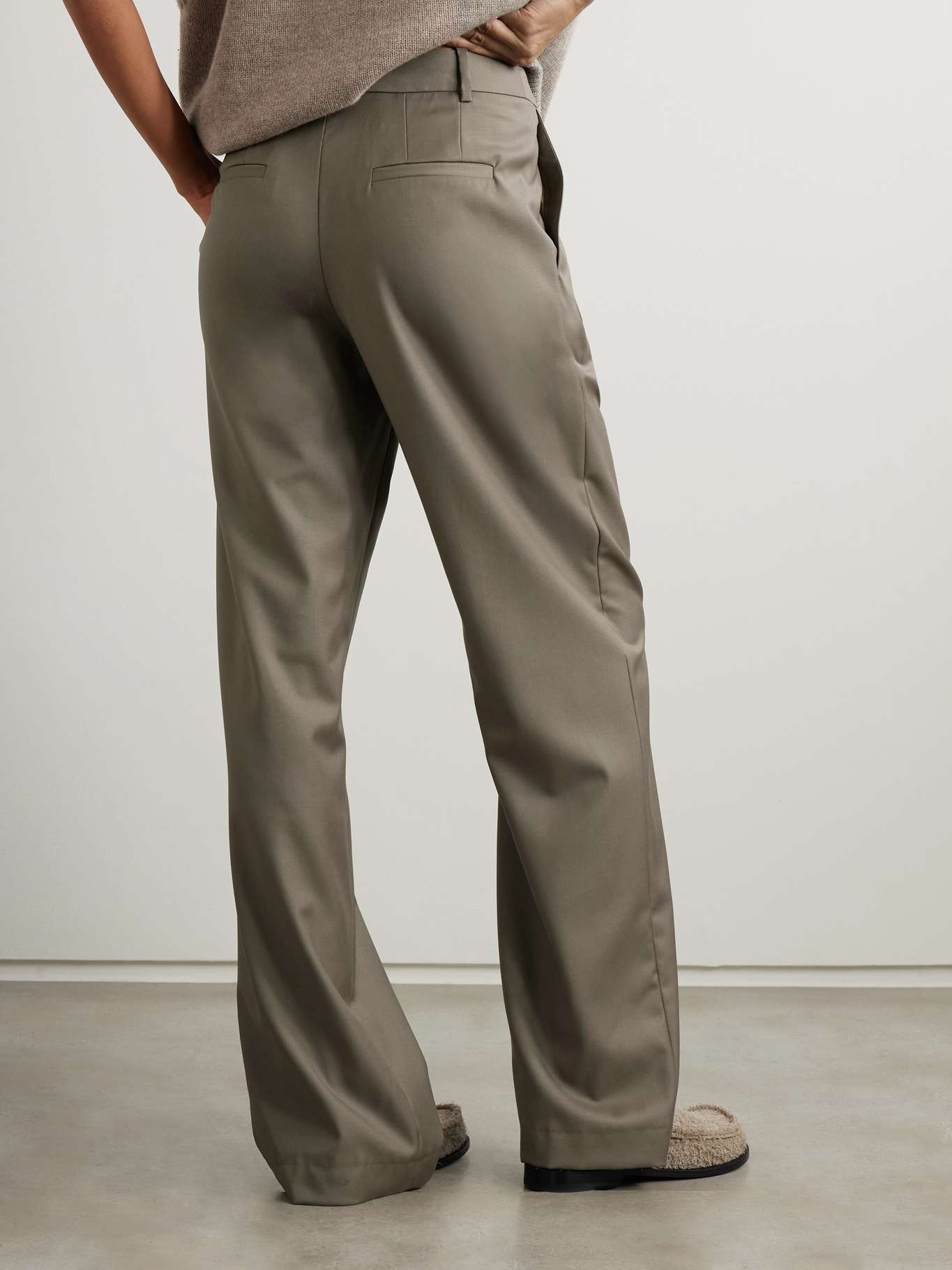 Sbiru pleated wool straight-leg pants Mushroom - 3