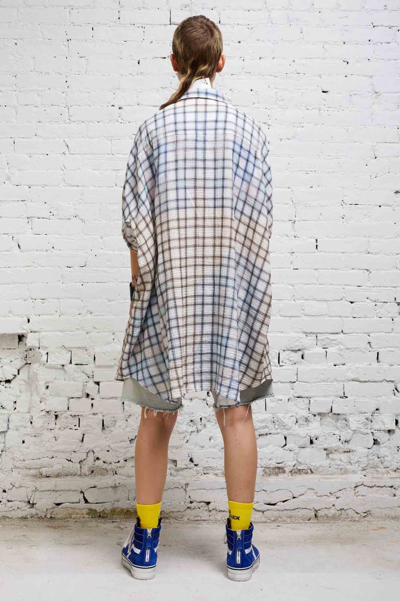 OVERSIZED BOXY SHIRTDRESS - BLEACHED PLAID - 6