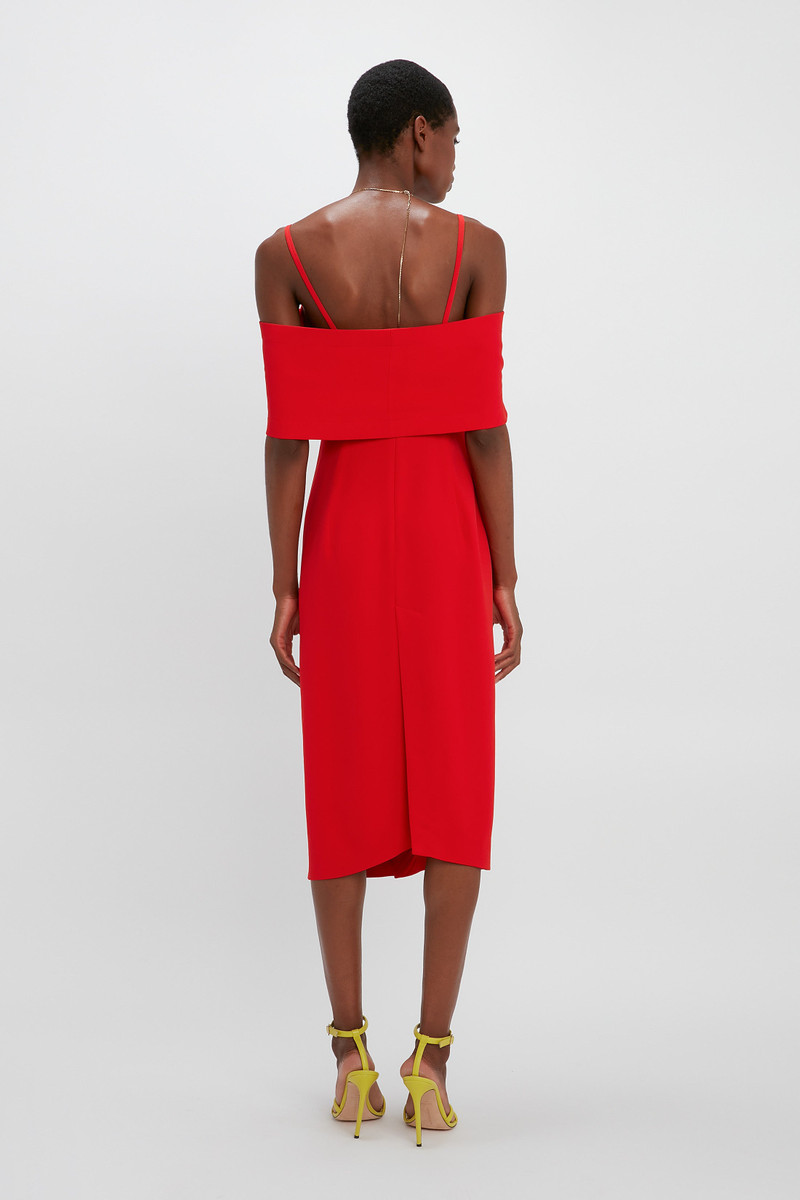 Off Shoulder Bandeau Dress in Tomato Red 4