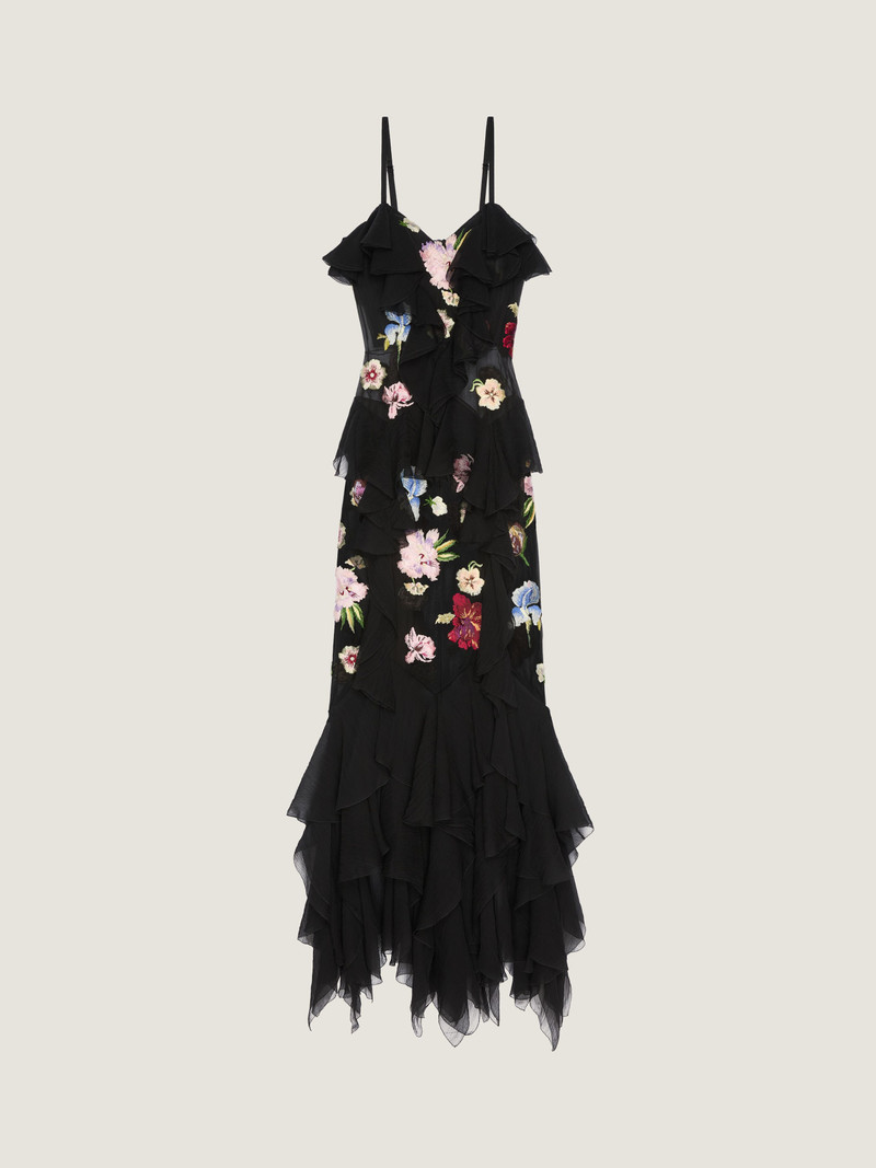 RUFFLED DRESS IN SILK CHIFFON WITH EMBROIDERIES 1