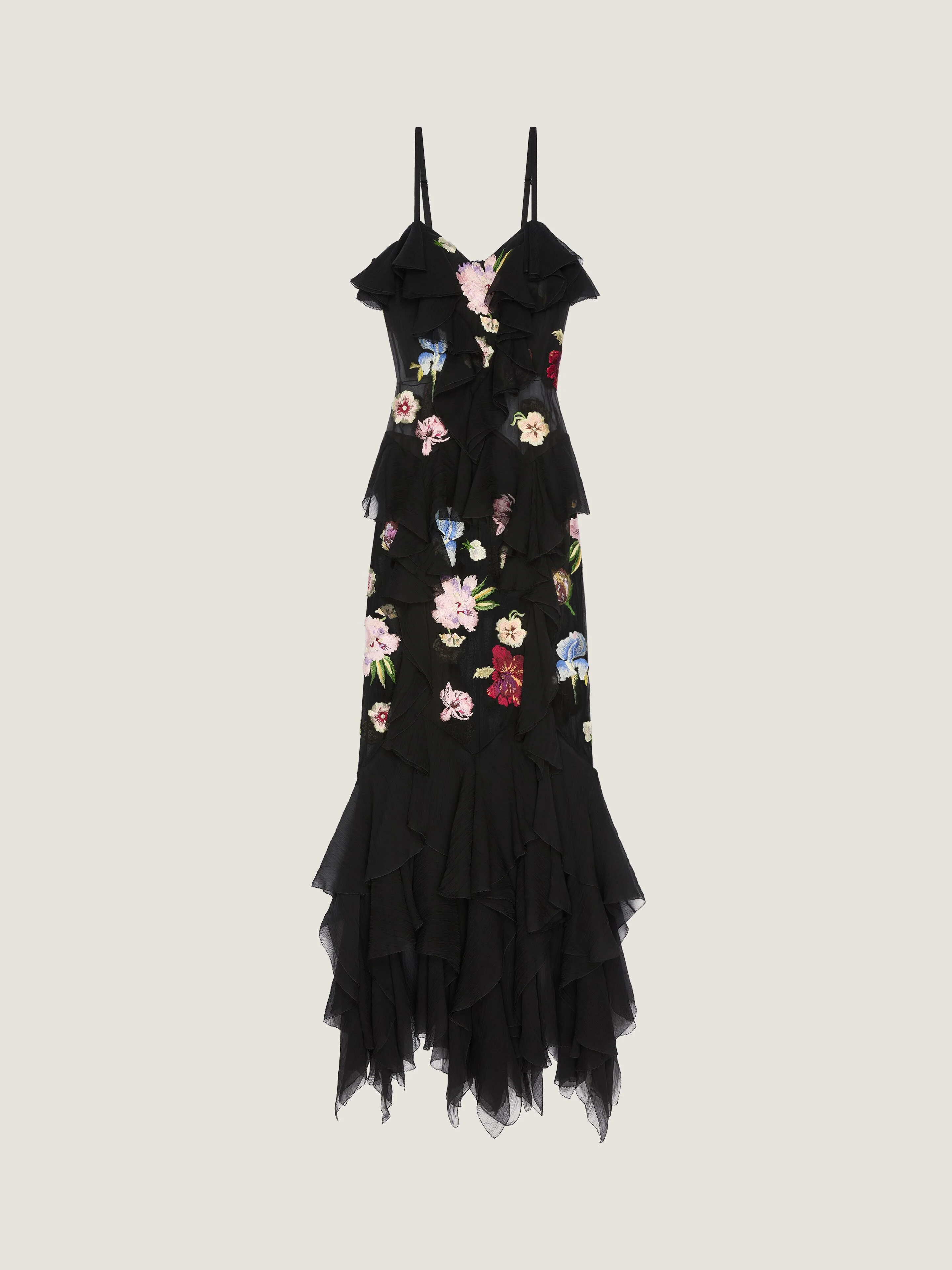 RUFFLED DRESS IN SILK CHIFFON WITH EMBROIDERIES - 1