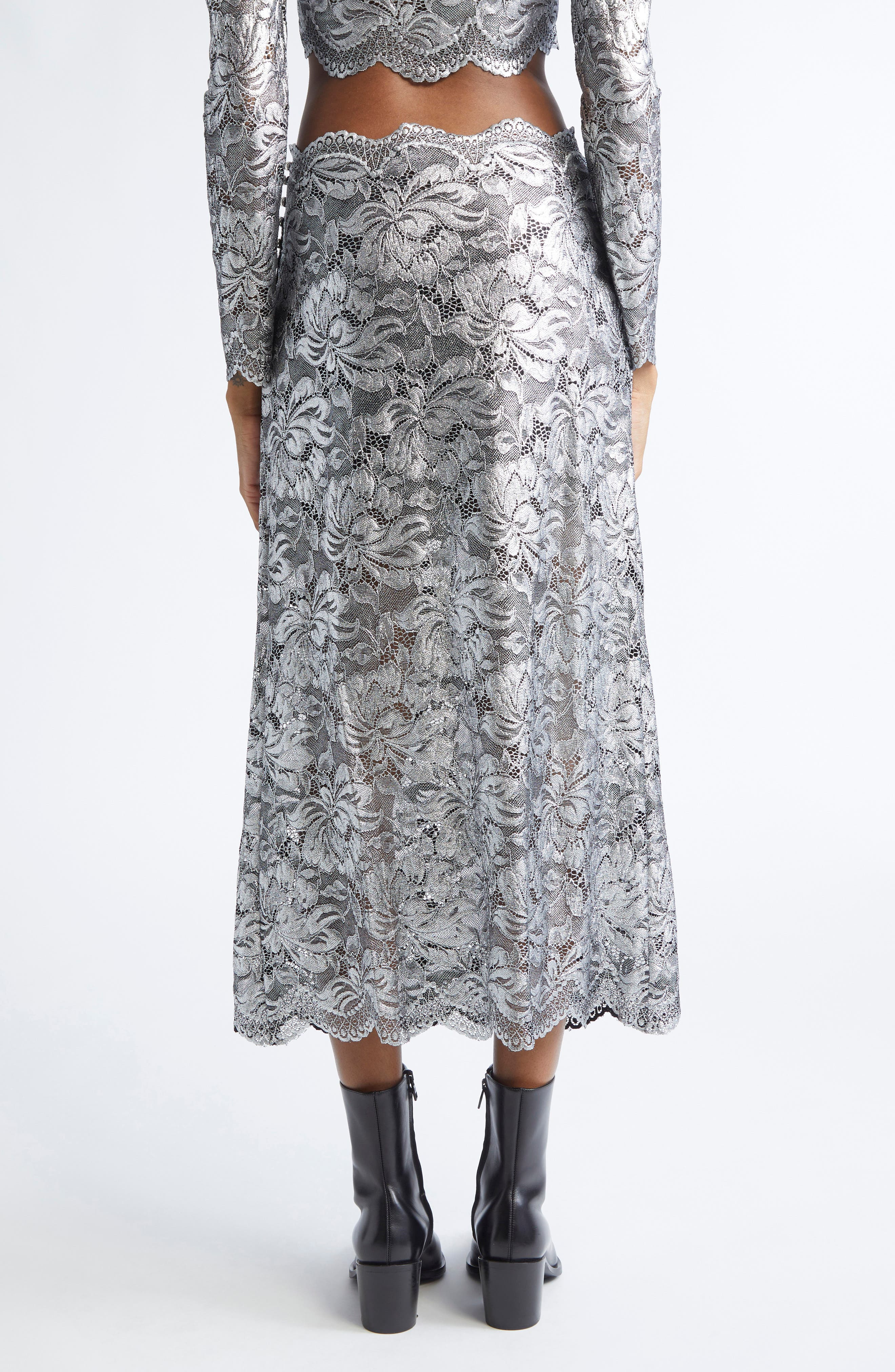 Rabanne Metallic Stretch Lace Skirt in Black /Silver at Nordstrom - 3