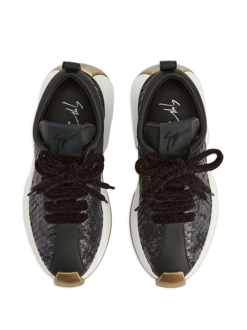 snakeskin-effect lace-up sneakers - 4