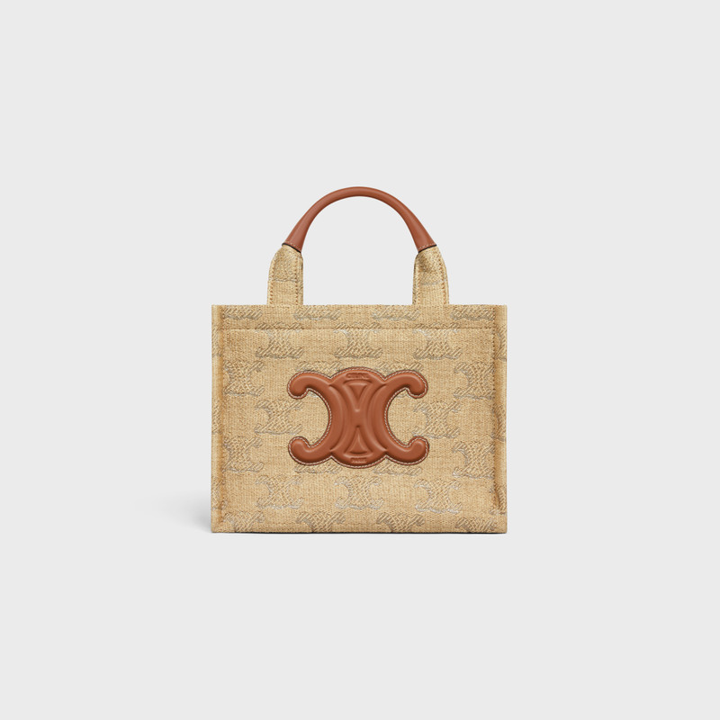 small cabas thais in raffia effect textile with triomphe jacquard 1