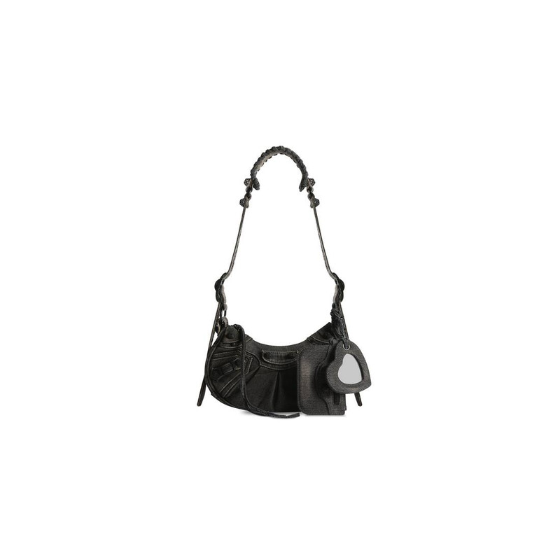 여자 Le Cagole Xs 어깨 가방 Denim 와 Rhinestones 에 검정 - 1