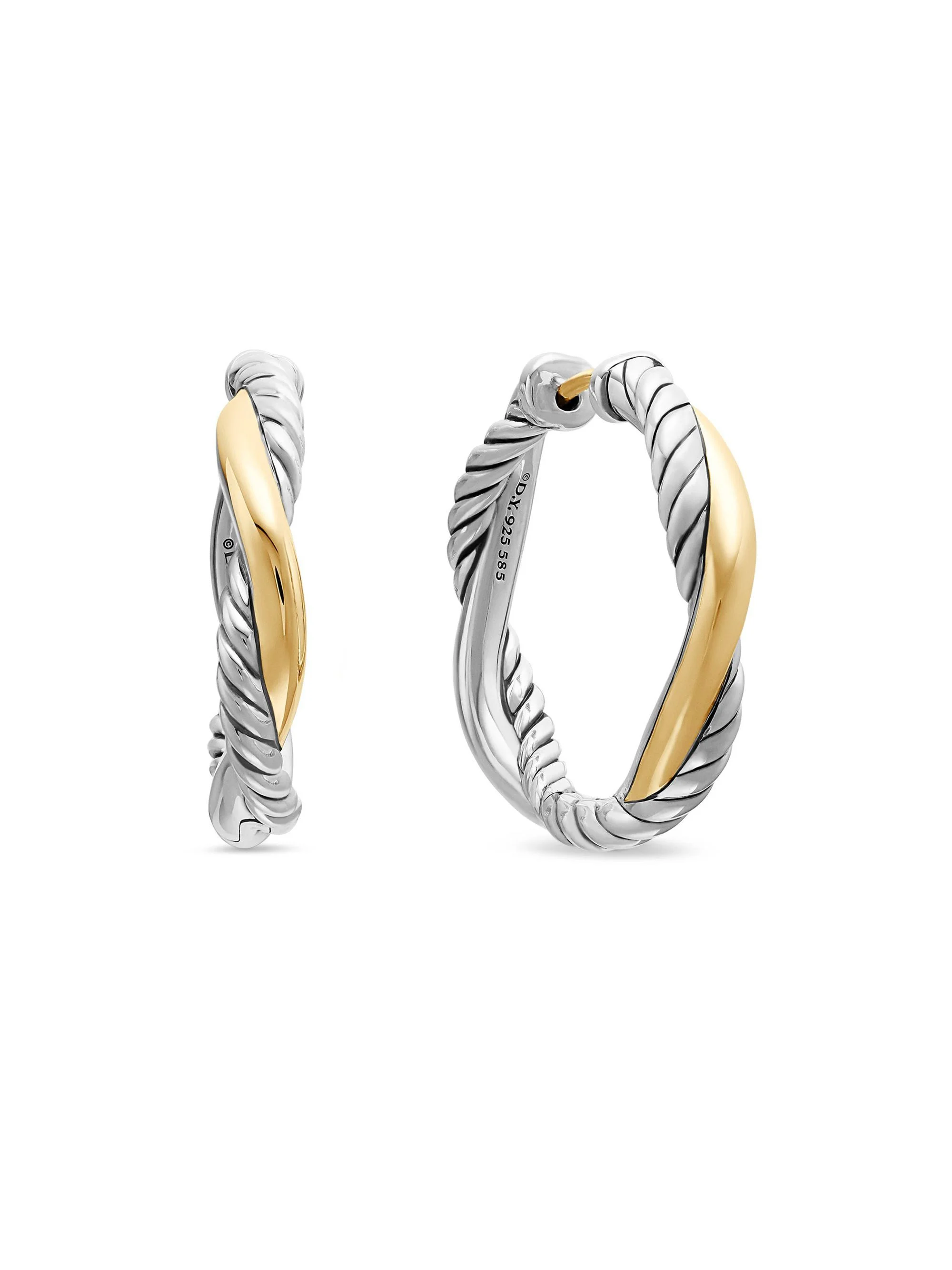 Women's Petite Infinity Hoop Earrings in Sterling Silver with 14K Yellow Gold, 17.3MM - Silver - 1