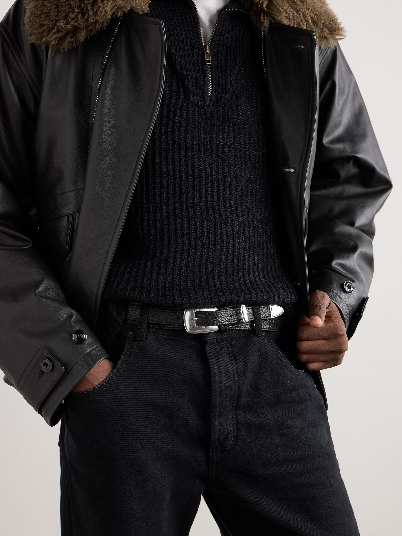 3cm Full-Grain Leather Belt Black - 3