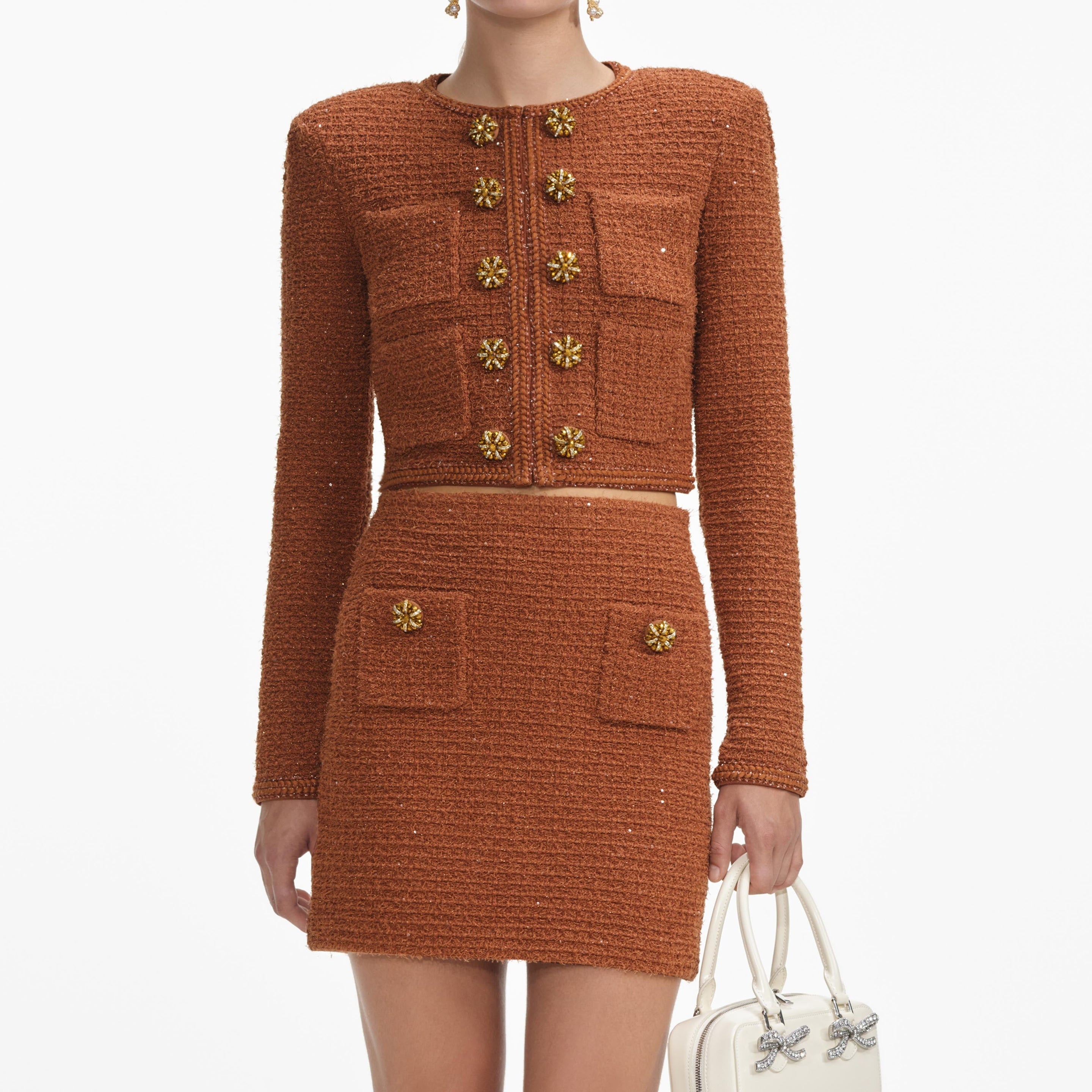 Brown Textured Knit Jacket - 4