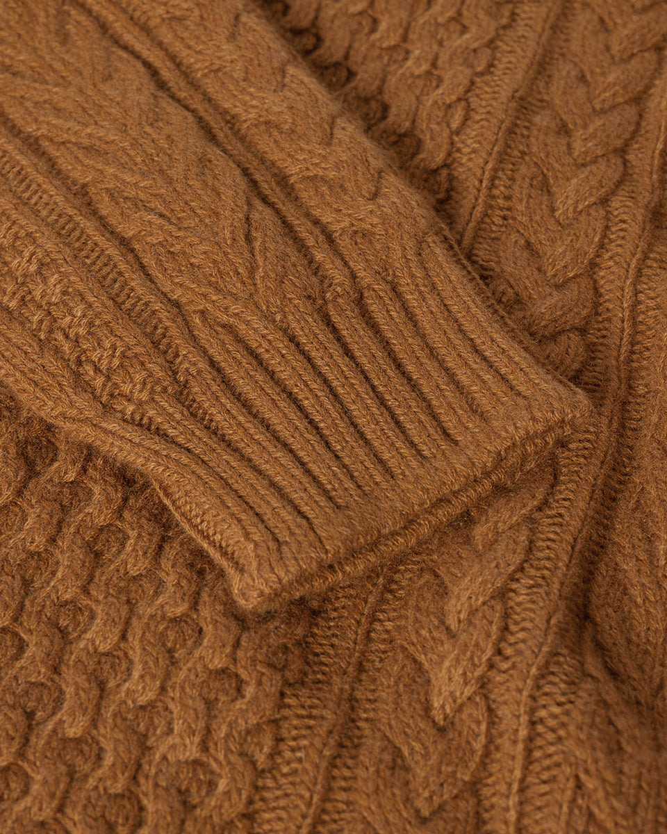 Aran Cable Camel Cashmere Jumper - 6