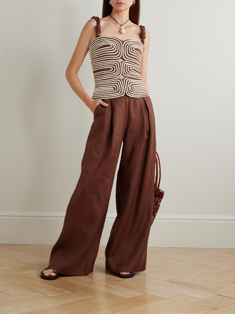 ANDRES OTALORA Marea Knotted Embroidered Linen Top outlook