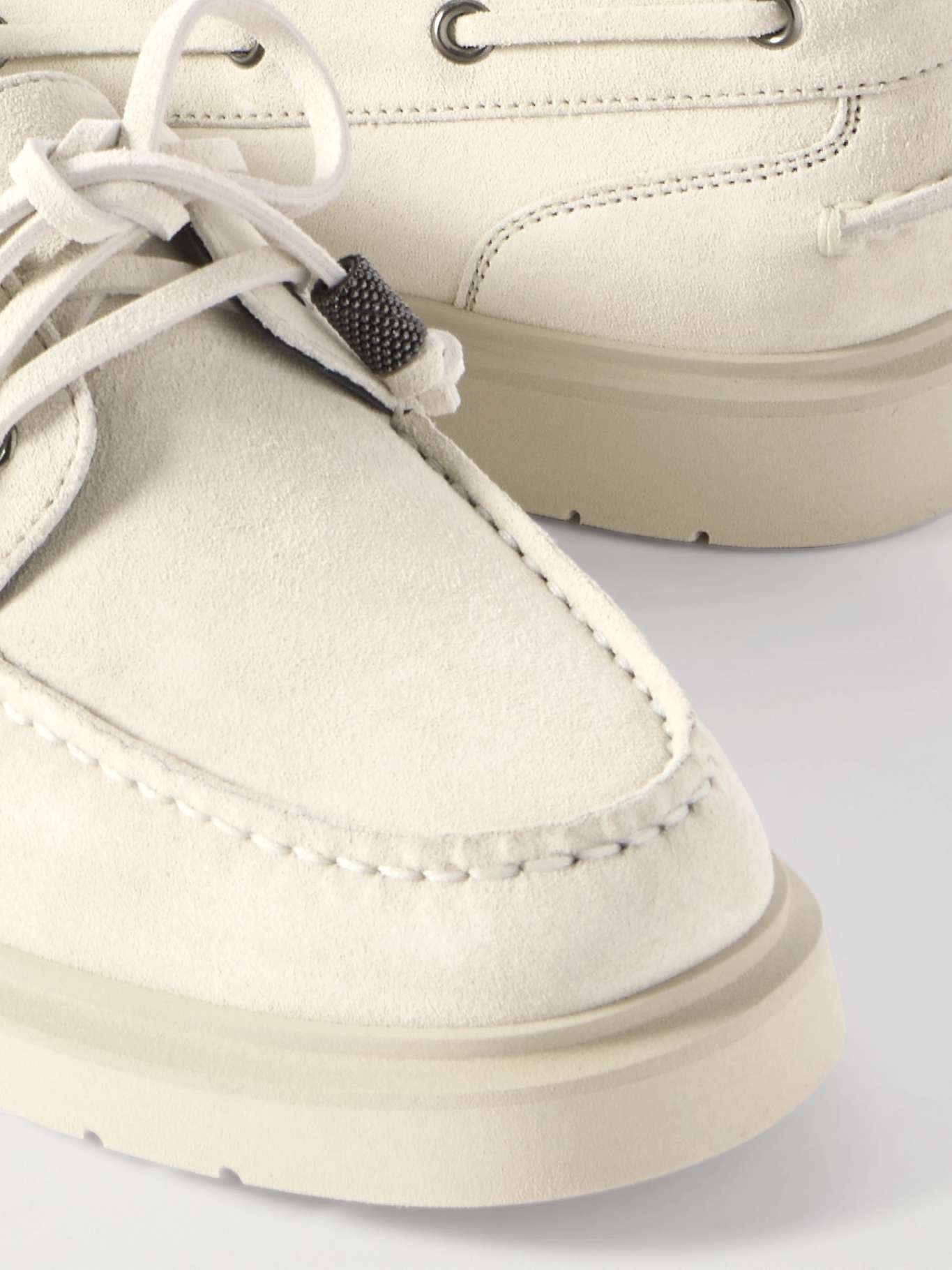 Bead-embellished suede loafers Cream - 4