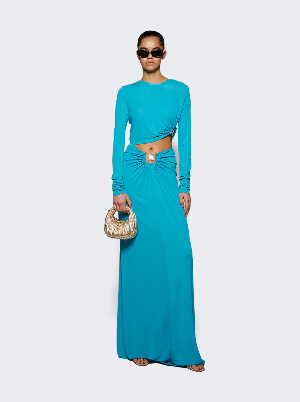 Bezel Quartz Ruched Skirt Teal - 5