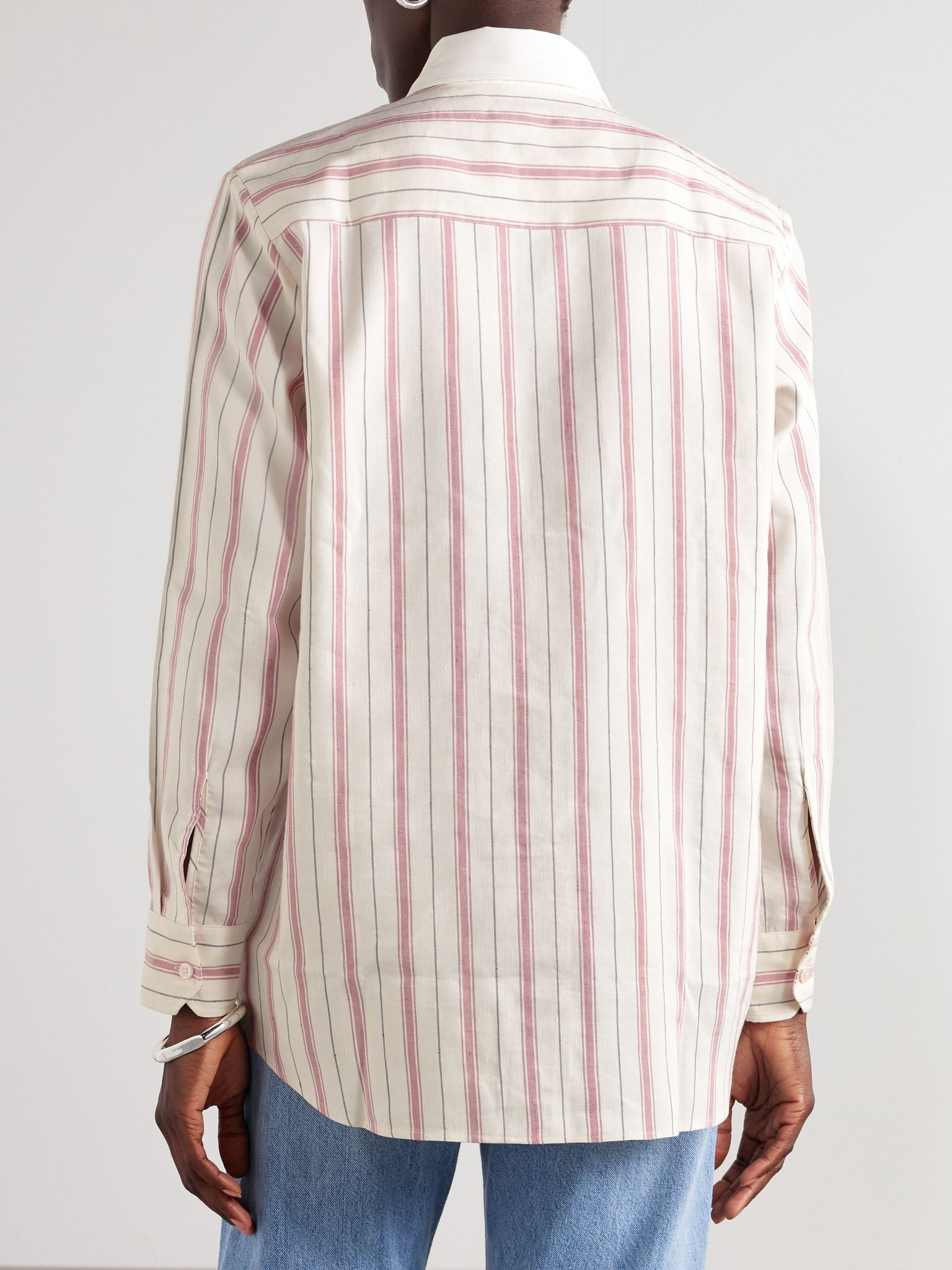 Linden poplin-trimmed striped silk and linen-blend shirt Multi - 4